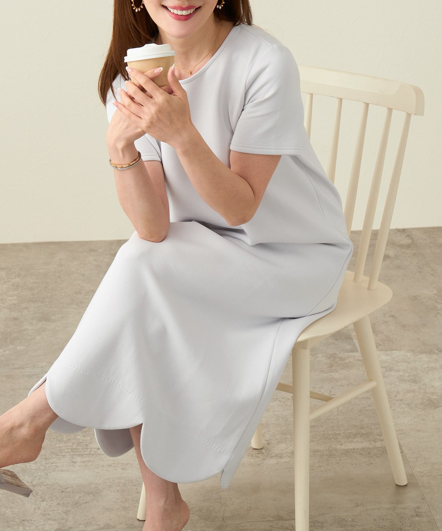 新色追加手洗い可日本製ワンピーススカラップロングレディースかわいい大人半袖無地春夏秋動きやすいジョイントスペース