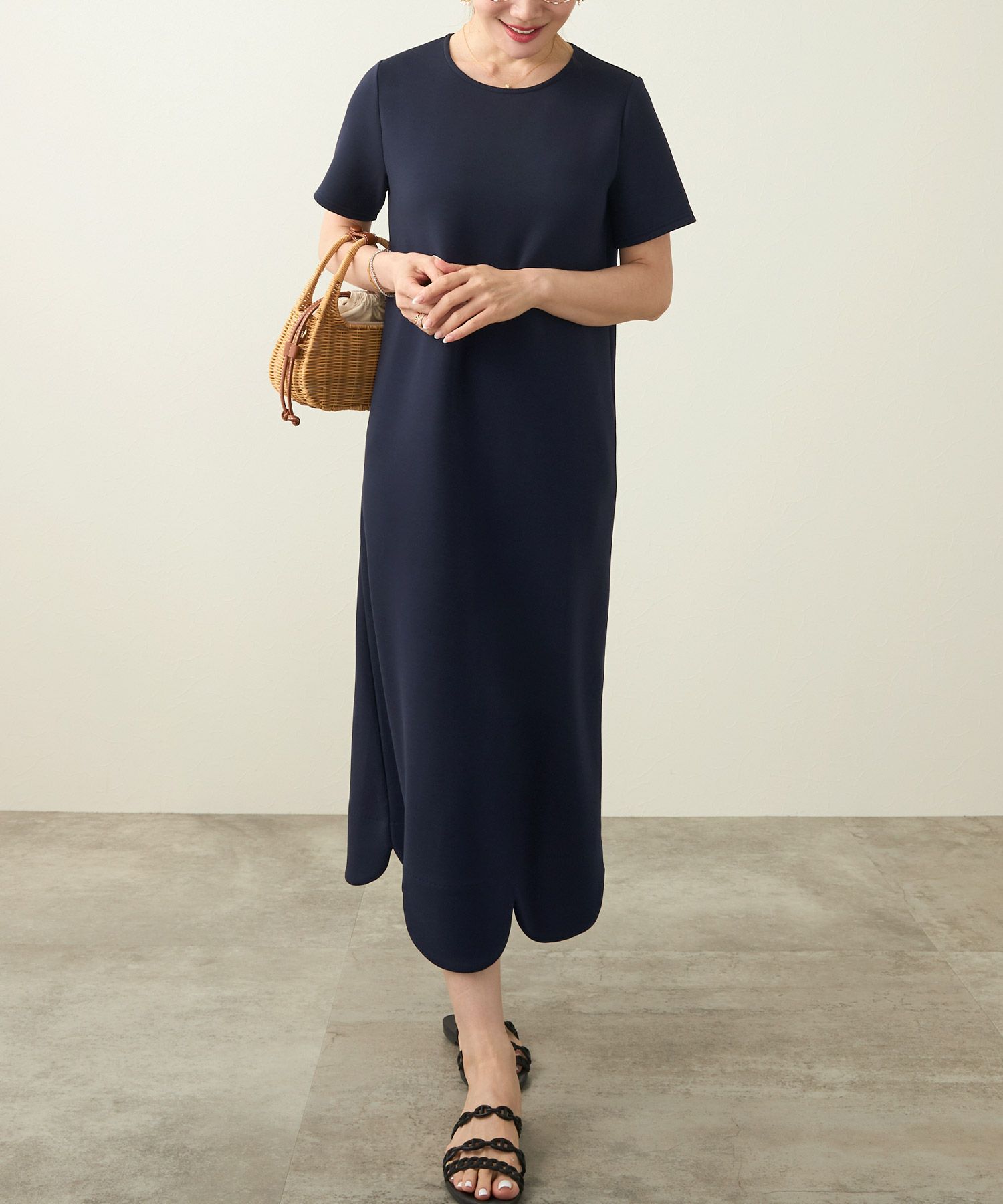 新色追加手洗い可日本製ワンピーススカラップロングレディースかわいい大人半袖無地春夏秋動きやすいジョイントスペース