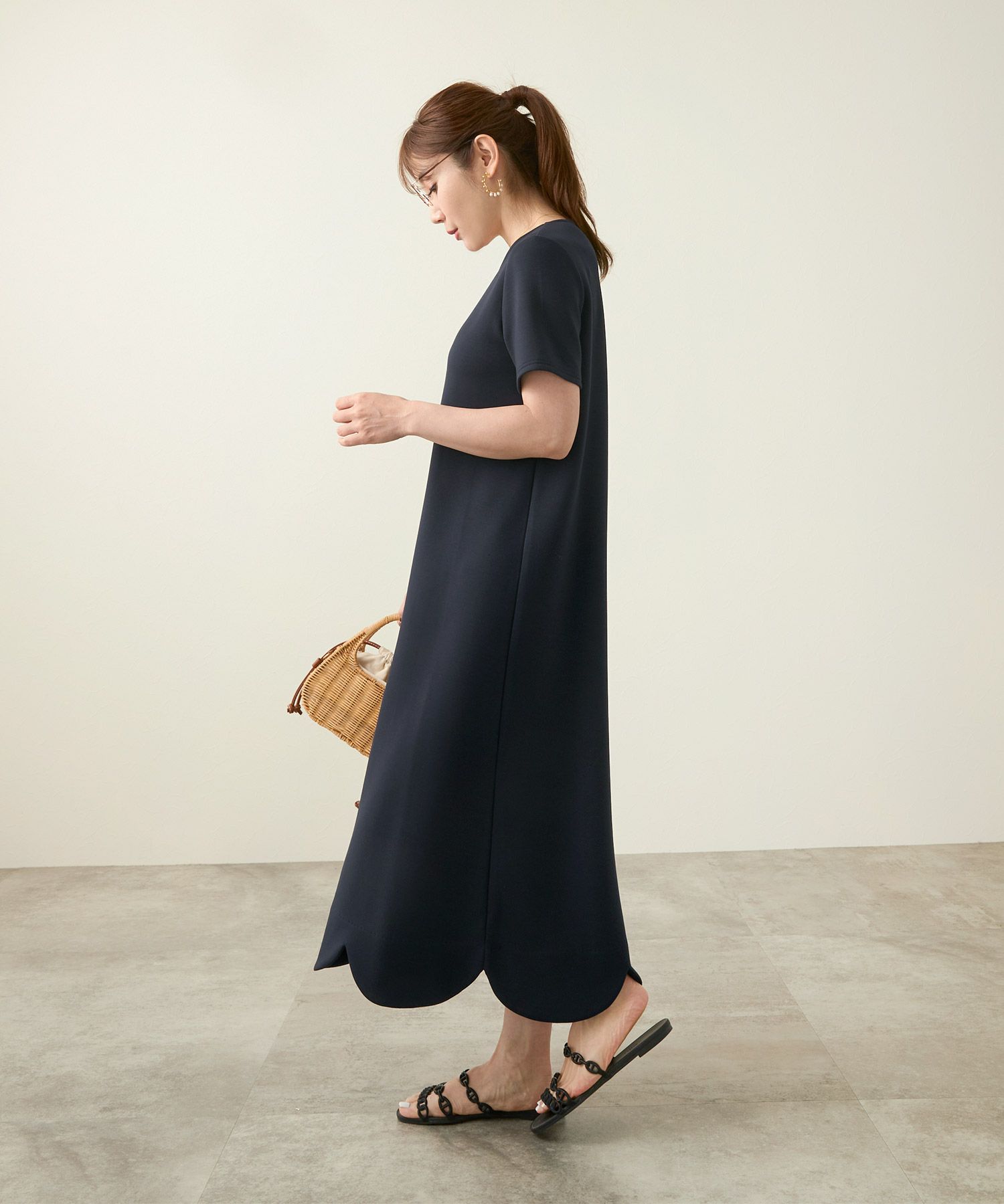 新色追加手洗い可日本製ワンピーススカラップロングレディースかわいい大人半袖無地春夏秋動きやすいジョイントスペース