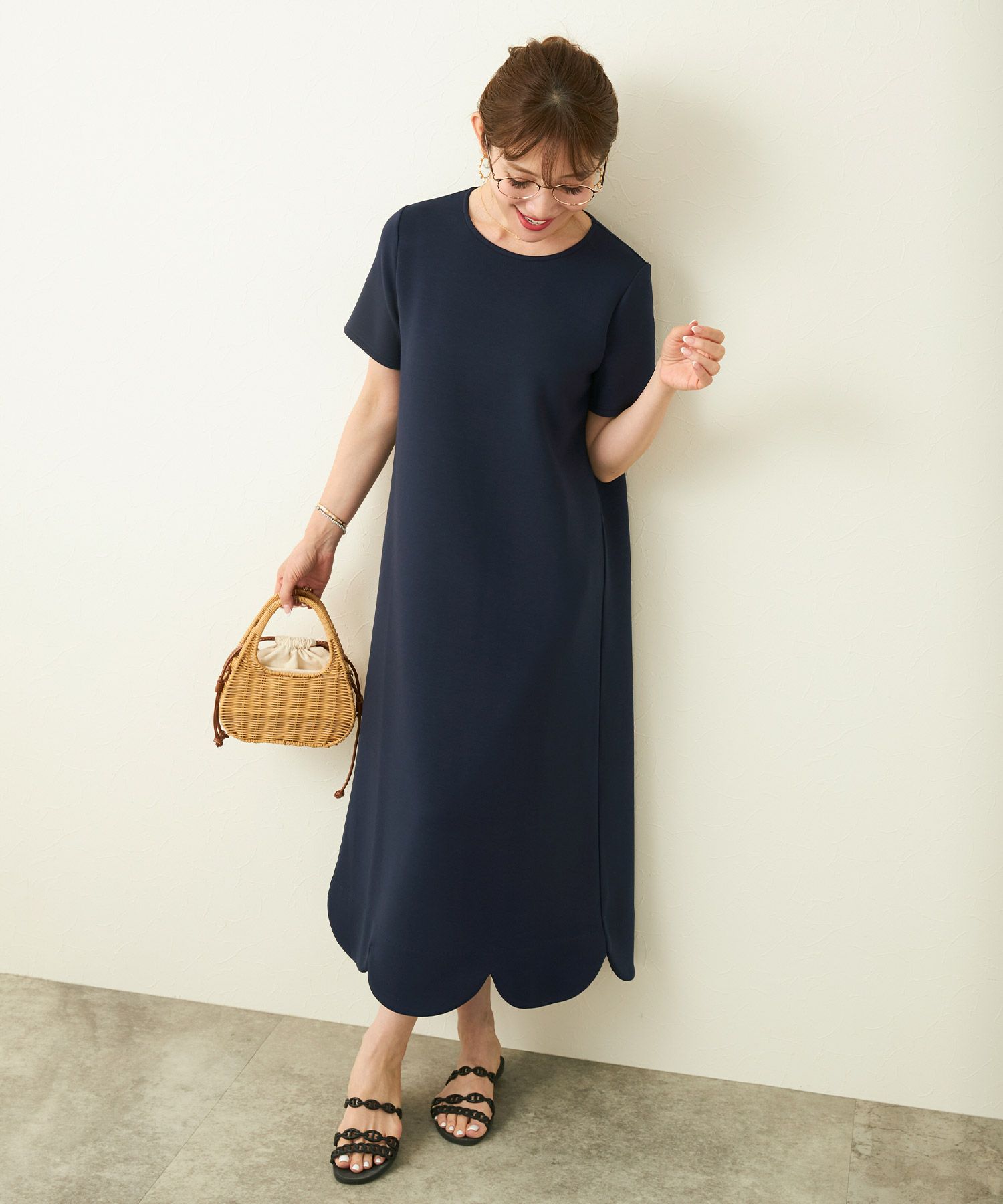 新色追加手洗い可日本製ワンピーススカラップロングレディースかわいい大人半袖無地春夏秋動きやすいジョイントスペース