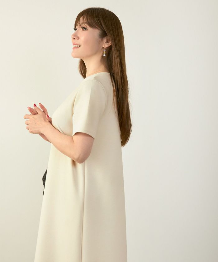 新品 PINGピン ワンピース L 白 ホワイト ダンボールニット ダンボールニット スカラップヘム ワンピース 半袖 Liala×PG 全4