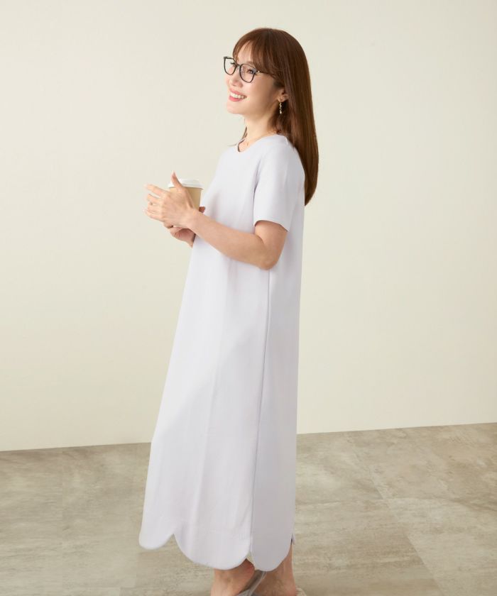 Liala×PG ダンボールニットスカラップヘムワンピース 半袖ライトグレーM ダンボールニット スカラップヘム ワンピース 半袖 Liala×PG 全4