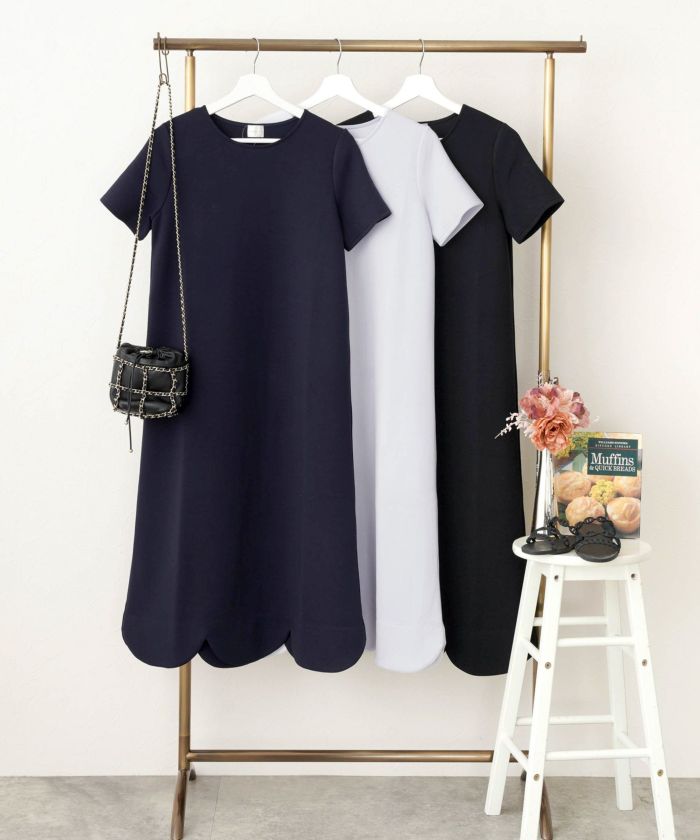 ダンボールニット スカラップヘム ワンピース 半袖 Liala×PG 全4