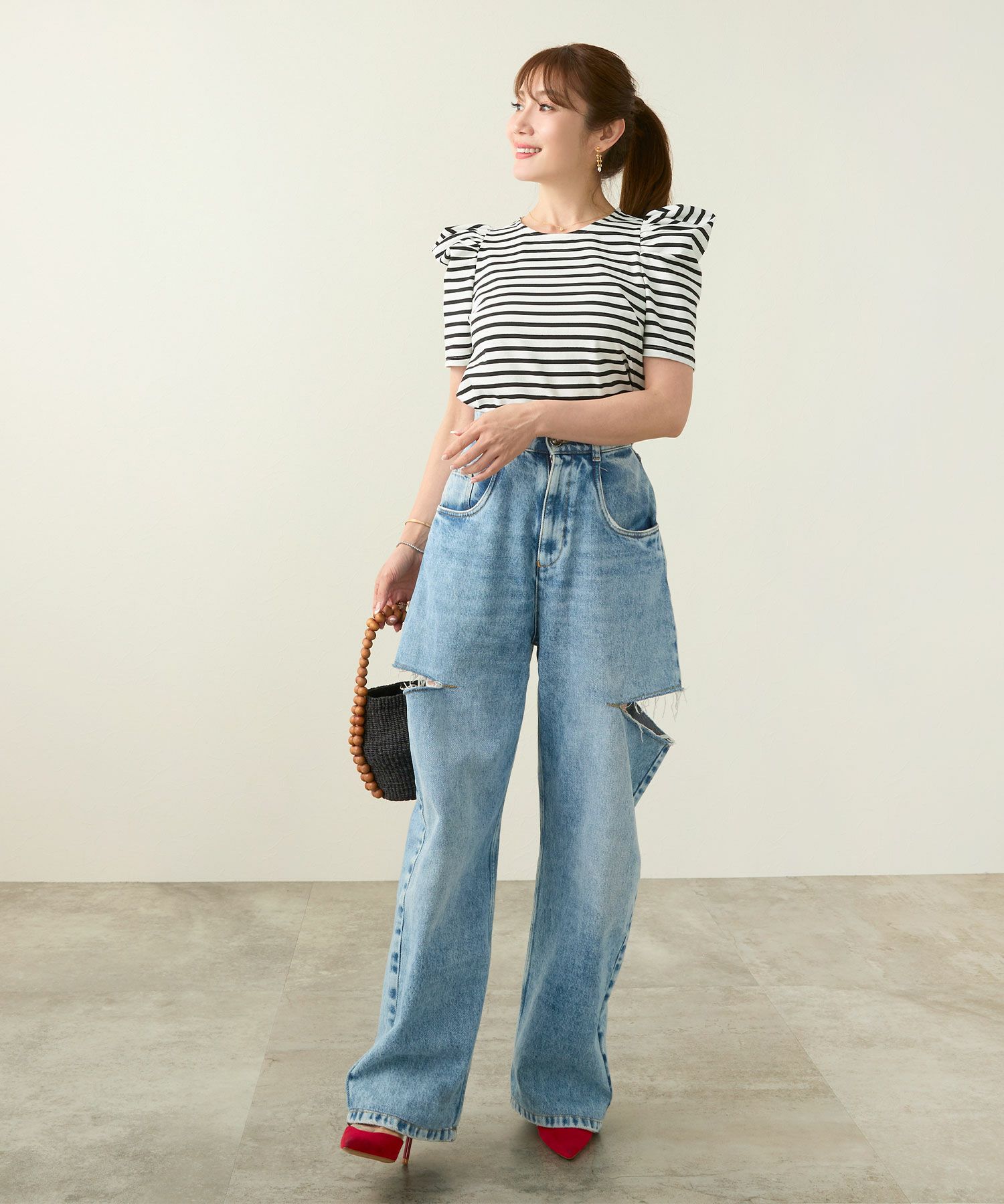 手洗い可/カットソーレディースおしゃれトップス半袖ボーダー柄無地白黒かわいいきれいめ洗濯できる長持ちジョイントスペース