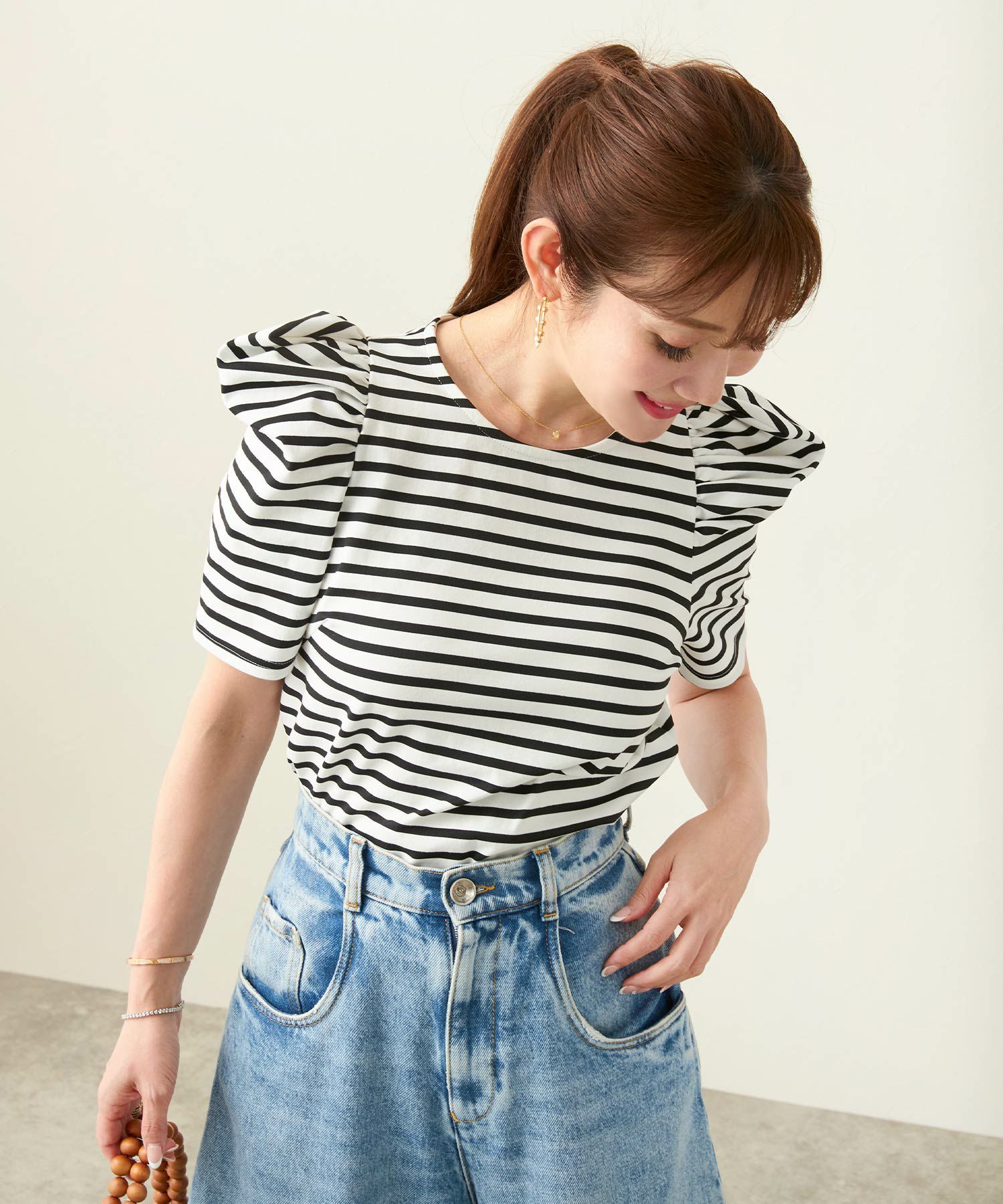 手洗い可/カットソーレディースおしゃれトップス半袖ボーダー柄無地白黒かわいいきれいめ洗濯できる長持ちジョイントスペース