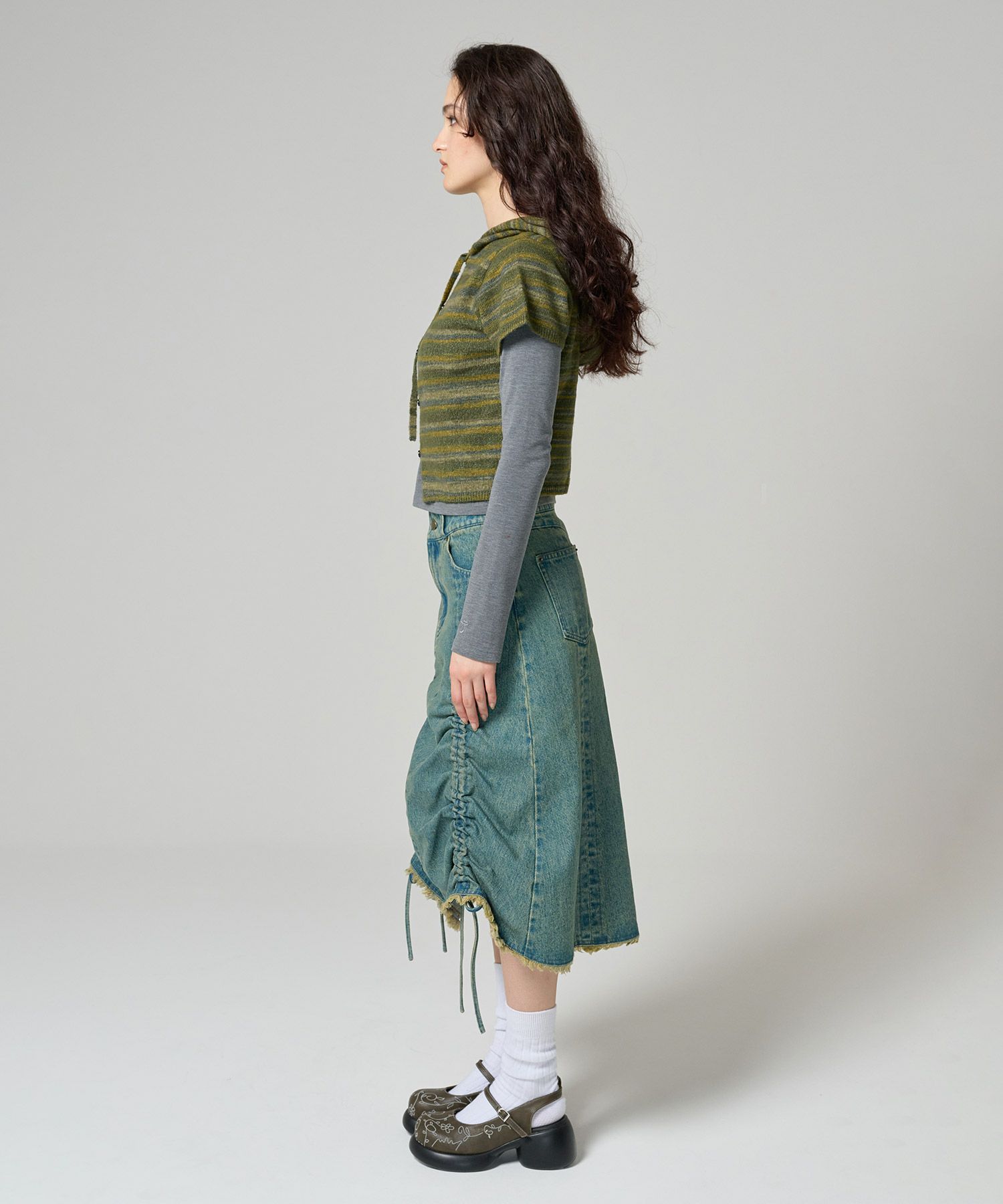 ミディ丈 ドロストデニムスカート TINA：JOJUN 全1色｜tnj631-0885【4  