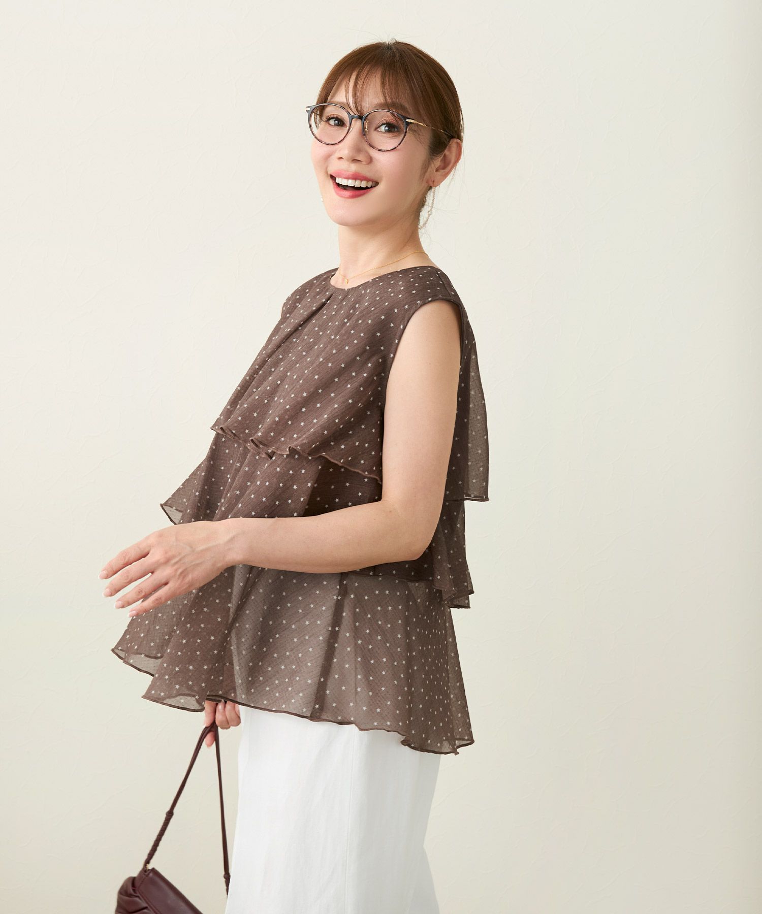 手洗い可/セレクトシアーブラウストップスレディース黒春夏服フリルティアード大人かわいいジョイントスペース