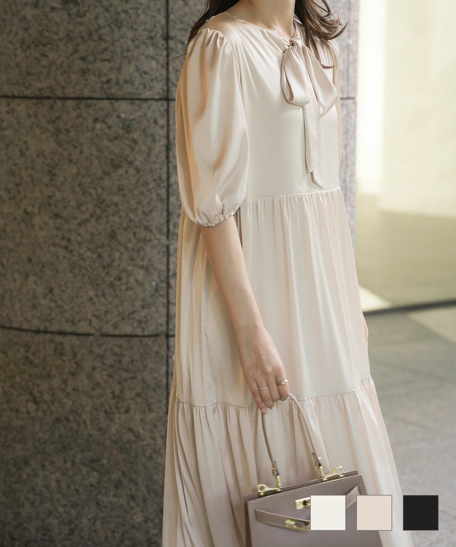 2way ティアード ワンピース HUIT アイボリー/ベージュ/ブラック