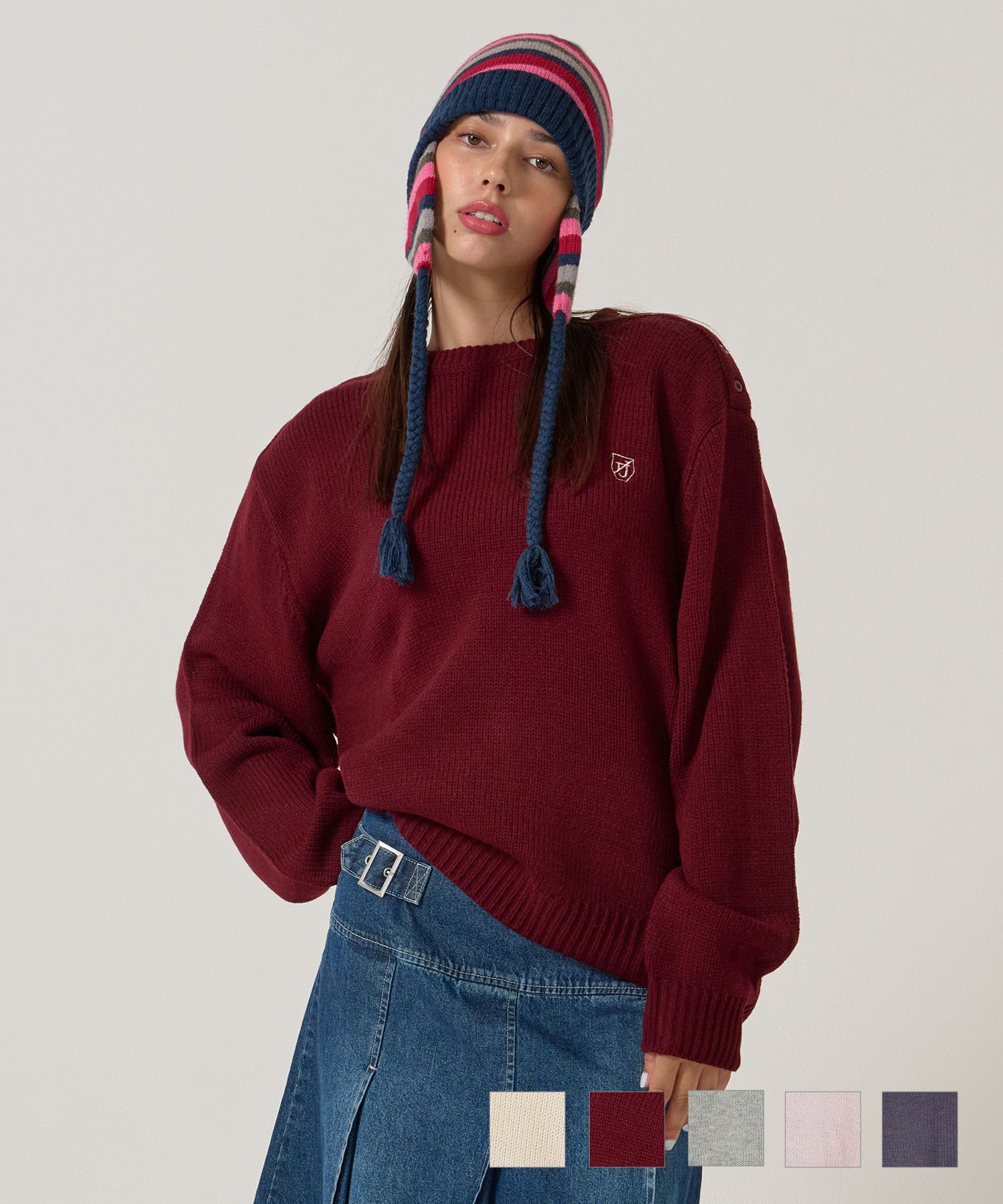 エンブレム付き ショルダーボタンニットプルオーバー TINA：JOJUN 全3  