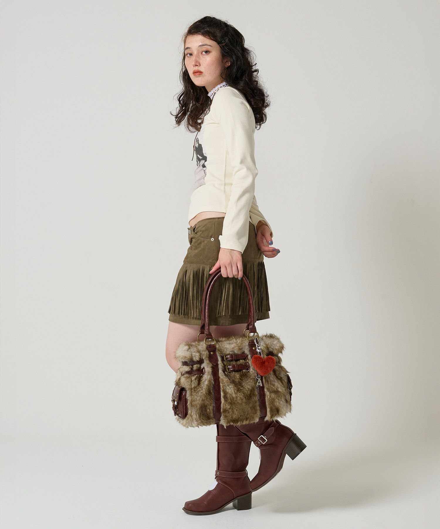 ヴィンテージライク フェイクファーハンドバッグ TINA：JOJUN 全2色  