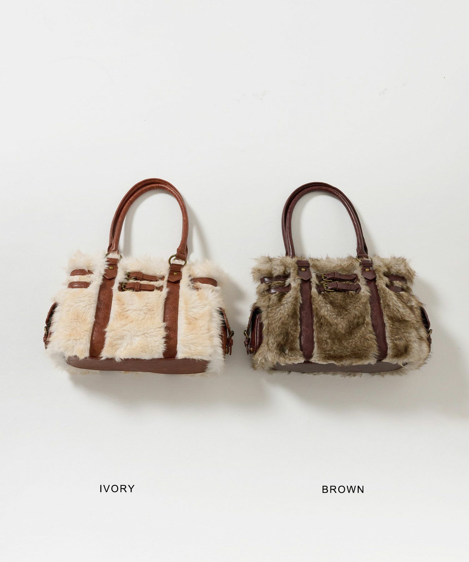 ヴィンテージライク フェイクファーハンドバッグ TINA：JOJUN 全2色  