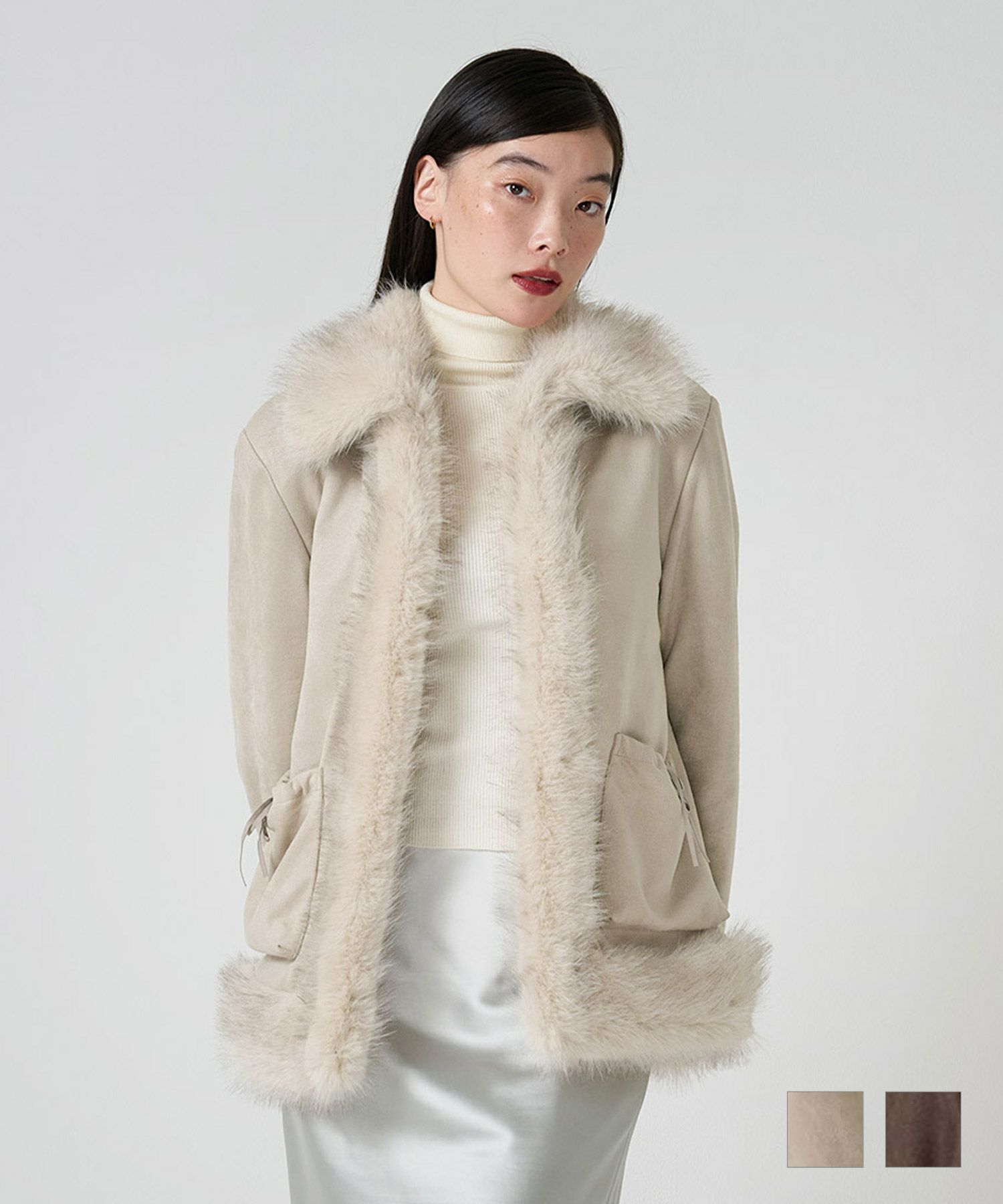 フェイクファー ドッキングスエードコート TINA：JOJUN 全2色｜tnj141  