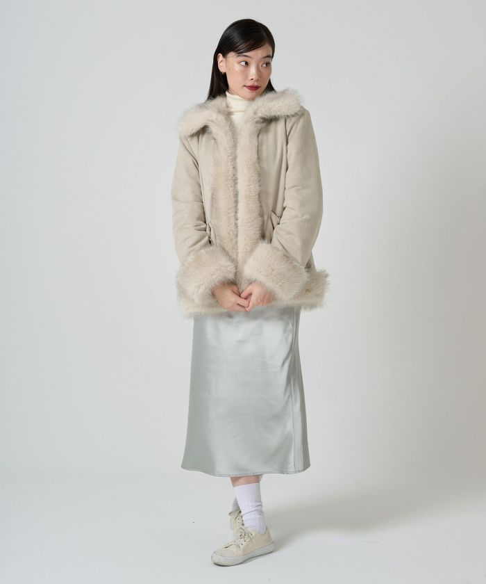 【10％OFF】 フェイクファー ドッキングスエードコート TINA：JOJUN 全2色 ジャケット・アウター