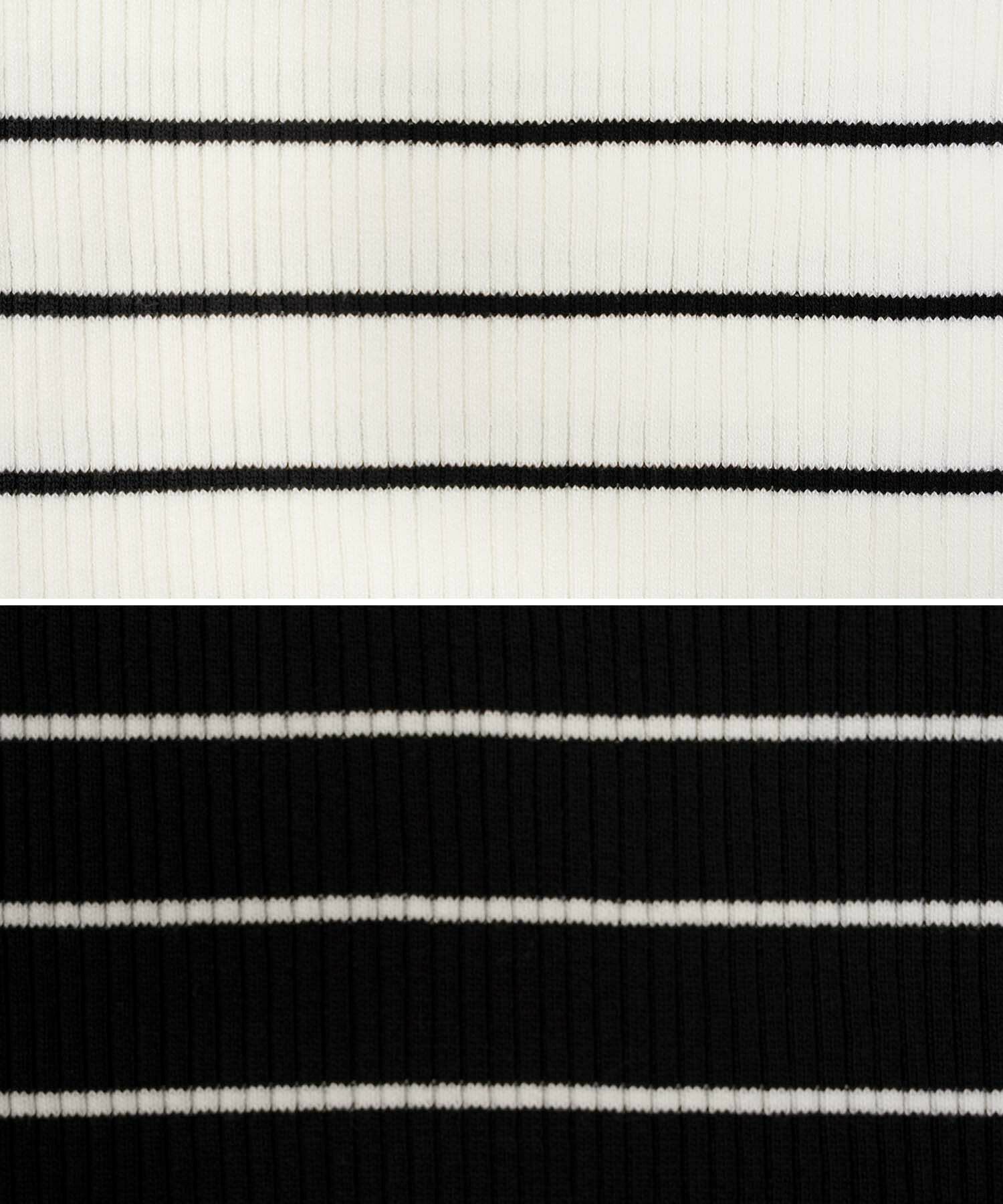 レディース/セレクト/トップス/ニット/ハイゲージ/オフショル/襟/アシメ/配色/バイカラー/リボン/グログラン/アフタヌーンティー/上品/エレガント/フェミニン/可愛い/春/夏/白/黒/ホワイト/ブラック/半袖/ボーダー/彼ママ/お食事会