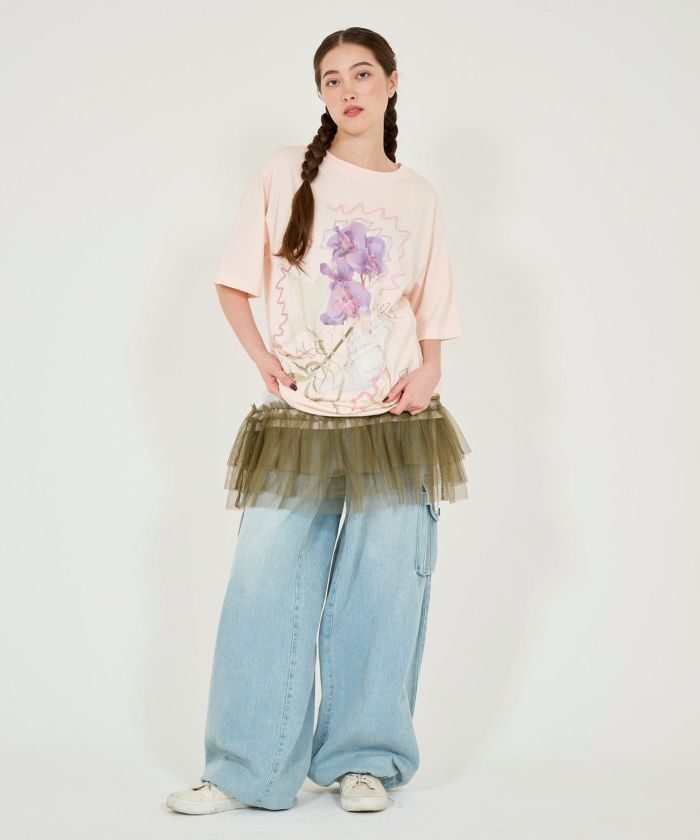 フラワーコラージュ オーバーTシャツ TINA：JOJUN 全2色｜tnj531