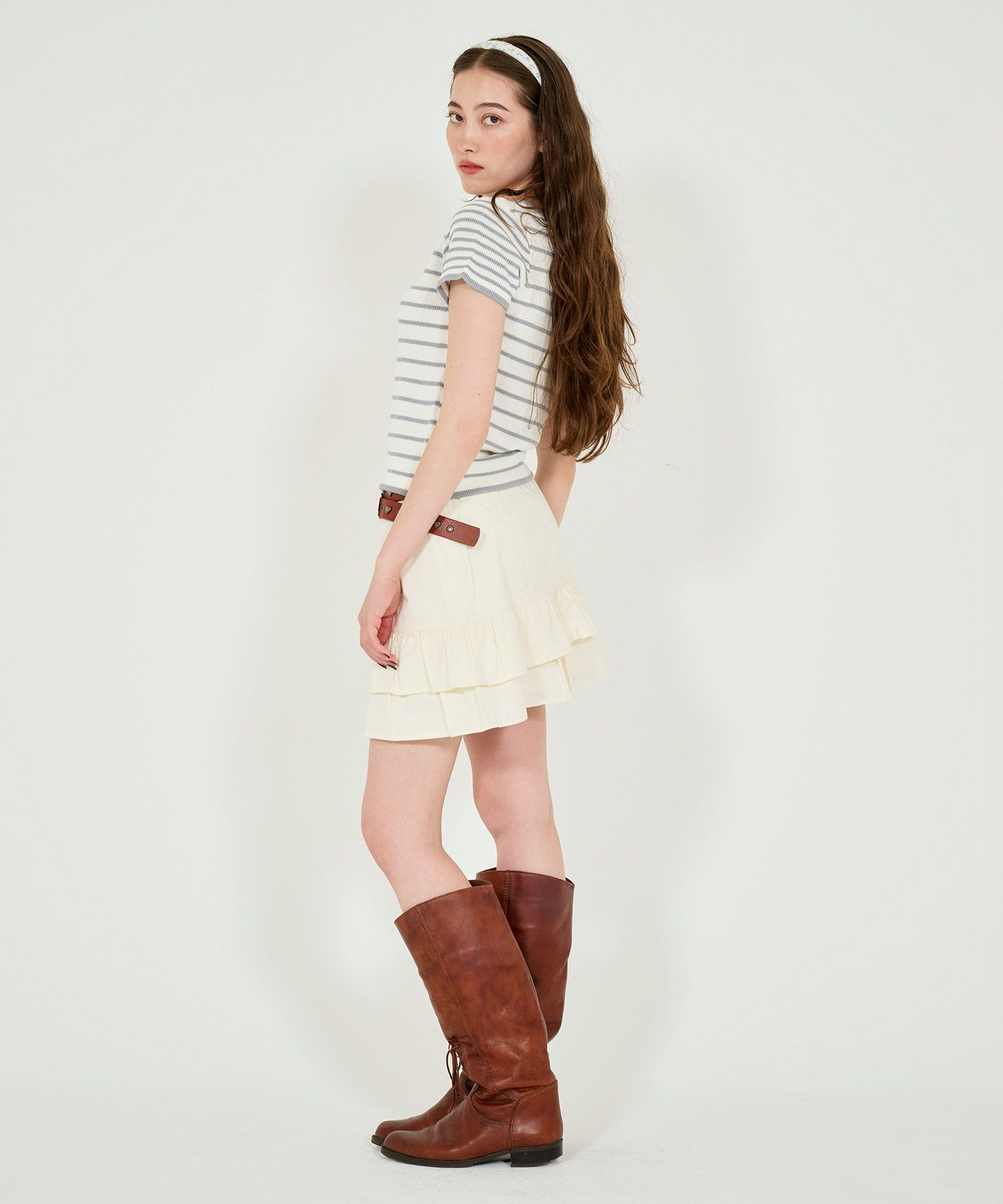 スカート/ティアードスカート/ミニスカート/アイボリー/カーキグレー