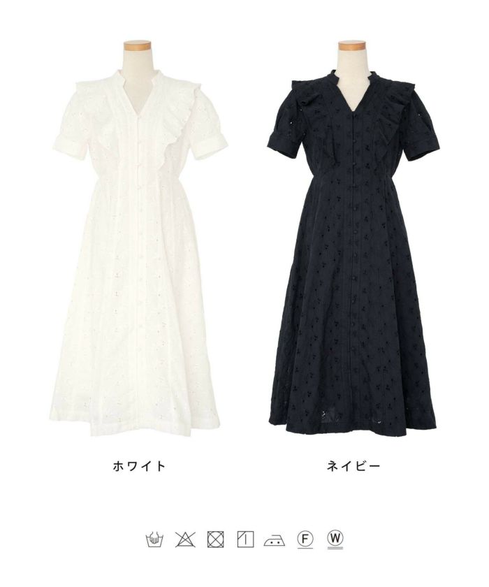 baby dior　コットンレースノースリーブボリュームフリルワンピ　ホワイト お花レースアメリワンピース ホワイト - D.W. Bambino