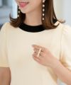 ワンピースバイカラー半袖春夏秋大人かわいいきれいめオフィスエレガントリボン黒ジョイントスペース