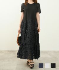 カットソー&レースドッキングワンピース半袖