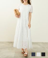 カットソー&レースドッキングワンピース半袖Liala×PG