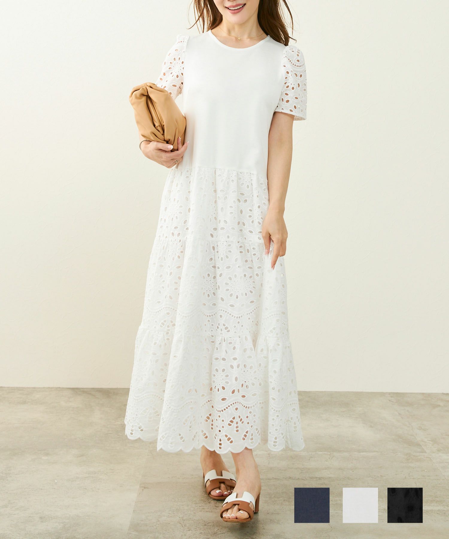 カットソー&レースドッキングワンピース半袖Liala×PG