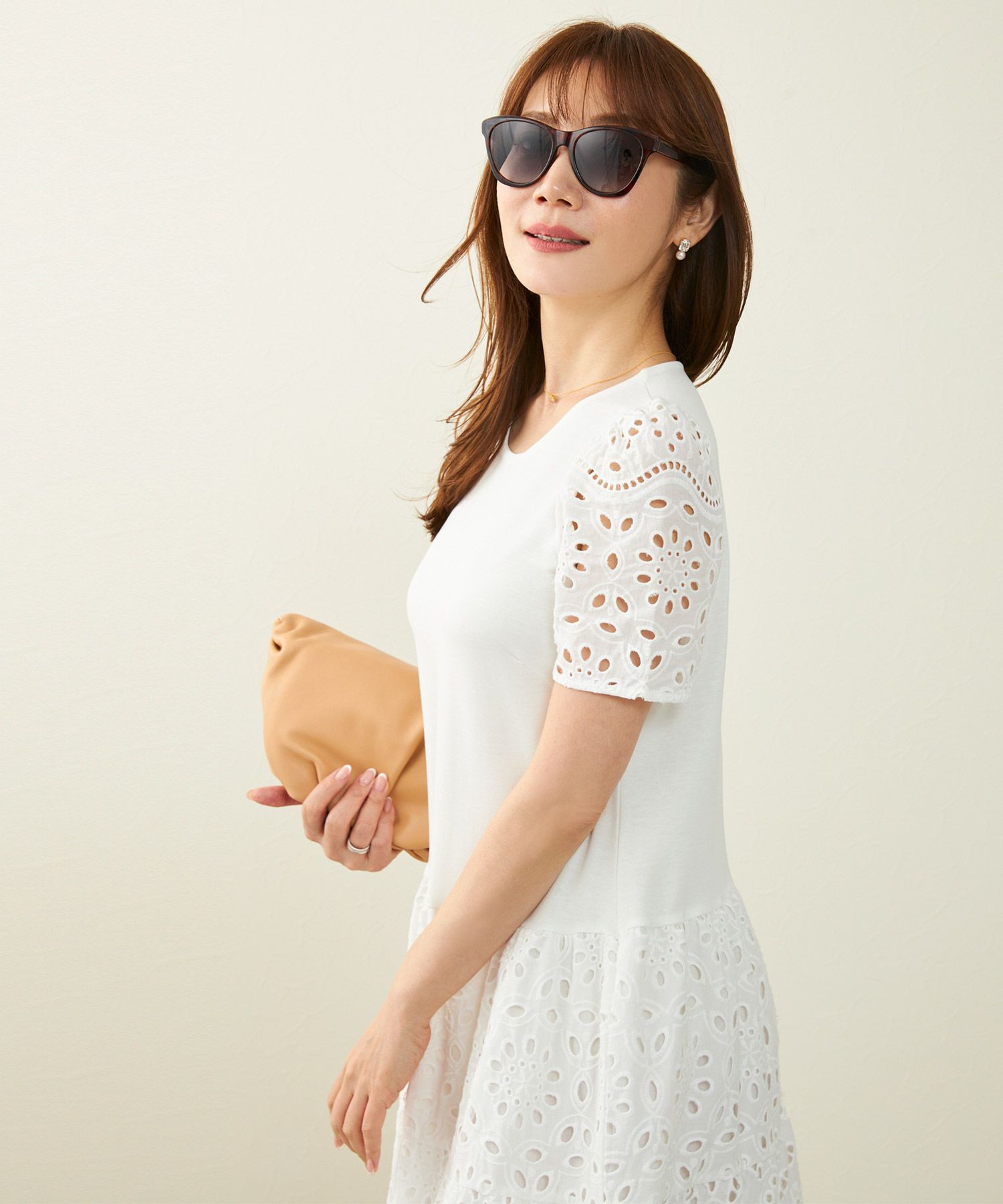 新色追加手洗い可コットンレースカットソーフレアロング大人かわいいきれいめ白黒春夏秋ドッキング綿ジョイントスペース