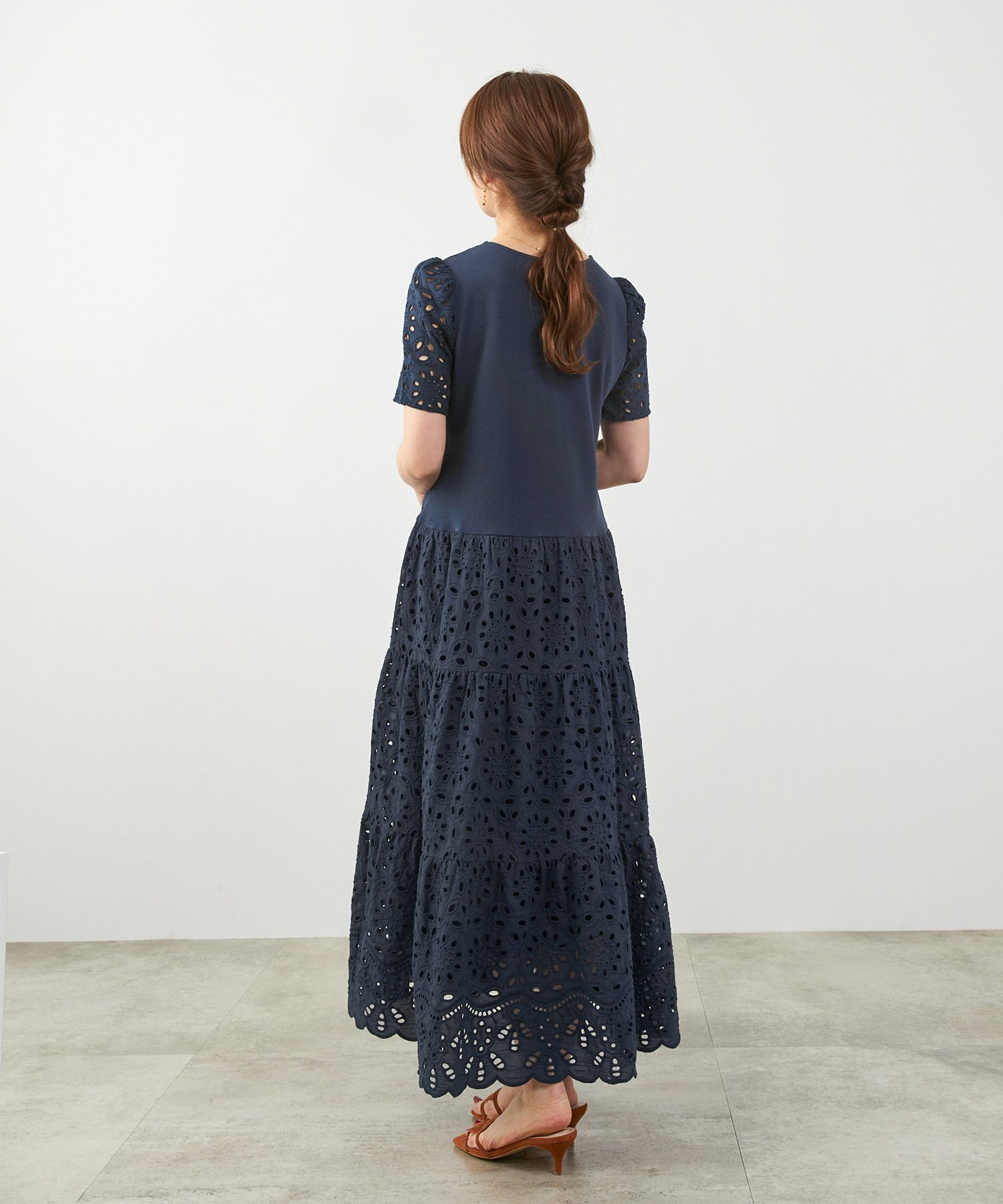 新色追加手洗い可コットンレースカットソーフレアロング大人かわいいきれいめ白黒春夏秋ドッキング綿ジョイントスペース