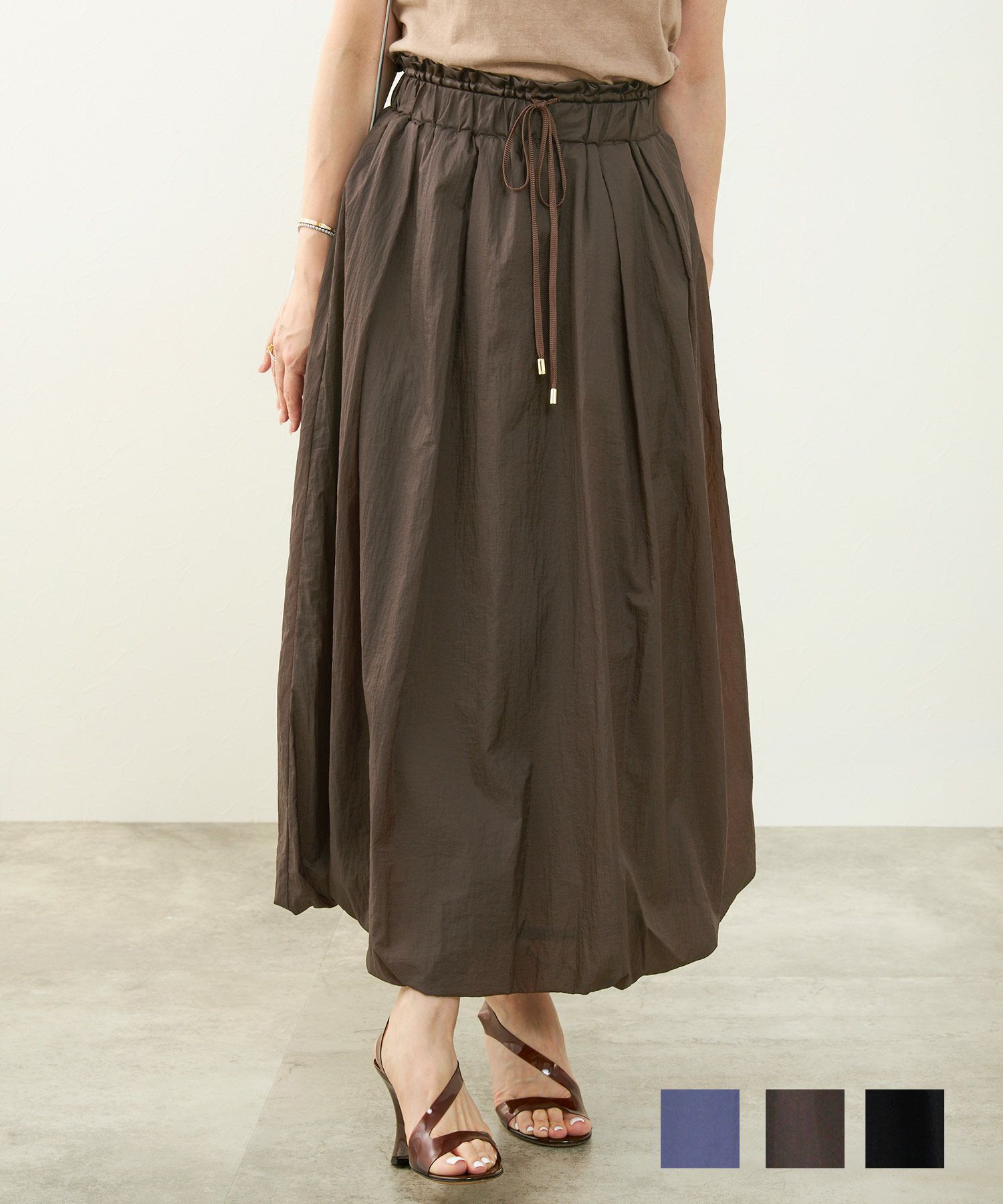 セレクト 手洗い可 スカート バルーン 黒 ウォッシャブル ウエストゴム 大人 かわいい きれいめ ジョイントスペース