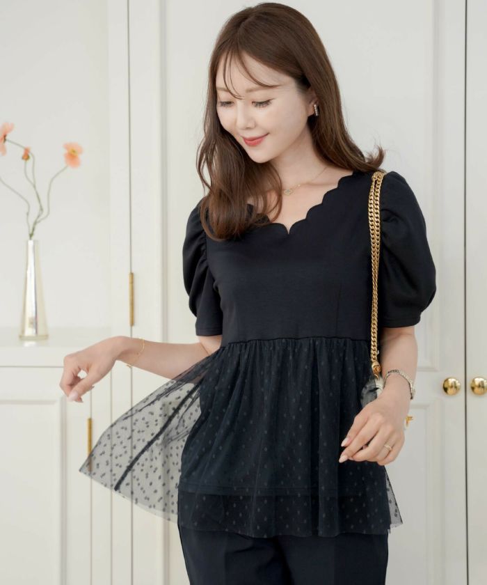 チュールレイヤード スカラップ カットソー le reve vaniller 全2色