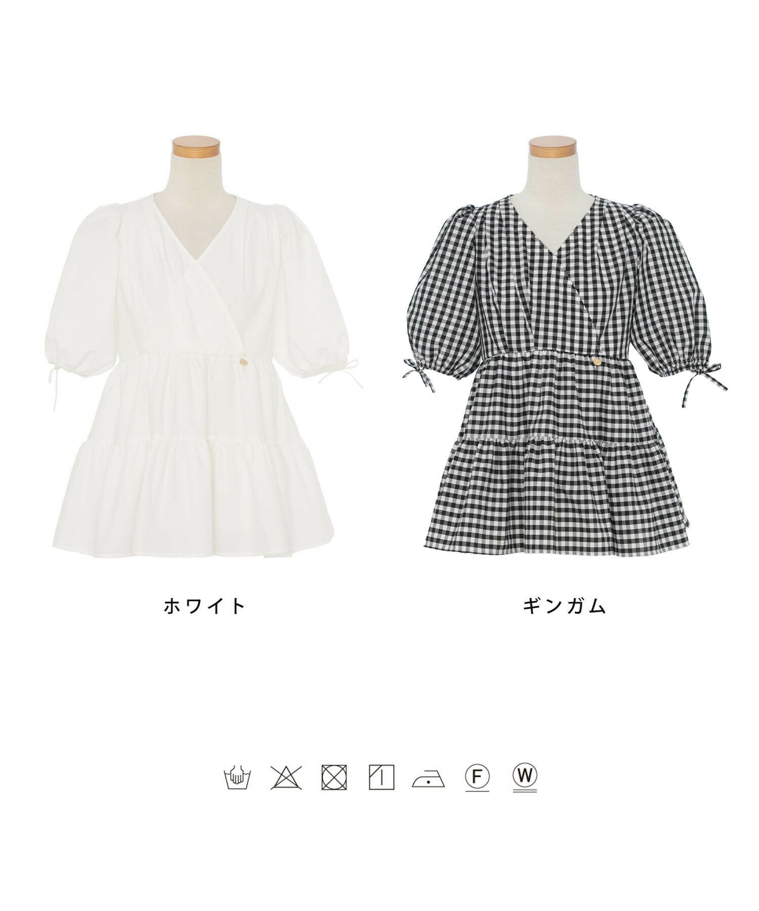 レディース/ウォッシャブル/ブラウス/トップス/布帛/カシュクール/授乳/ママ/半袖/リボン/ギャザー/パフスリーブ/ボリューム/ペプラム/フリル/ティアード/エレガント/カジュアル/フェミニン/オフィスカジュアル/オフィススタイル/春/夏