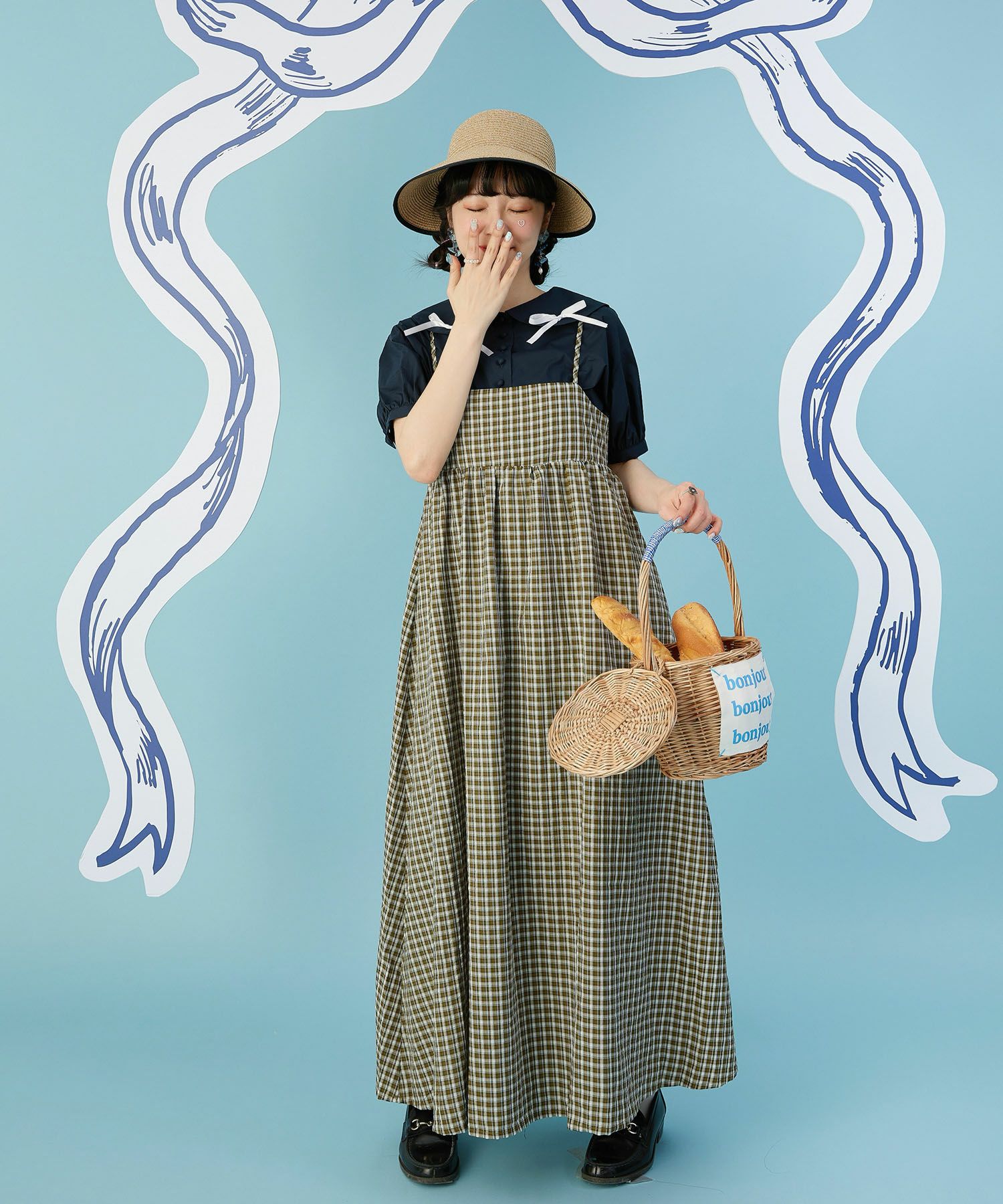 ハイウエスト バックシャン リボン ロング マキシ 春夏/カーキ/F