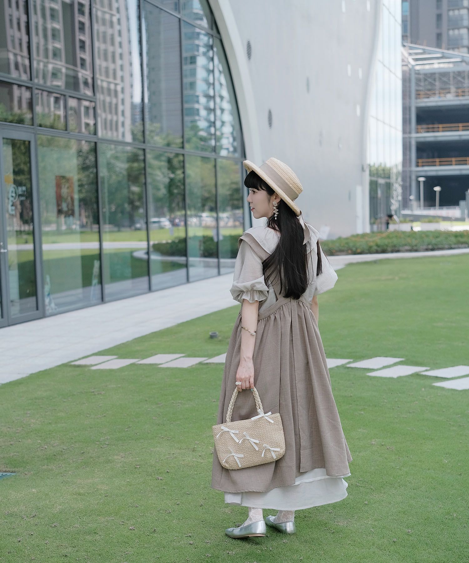 かごバッグ 夏 ラメ リゾート ポケット /ホワイト/ブルー/フリー