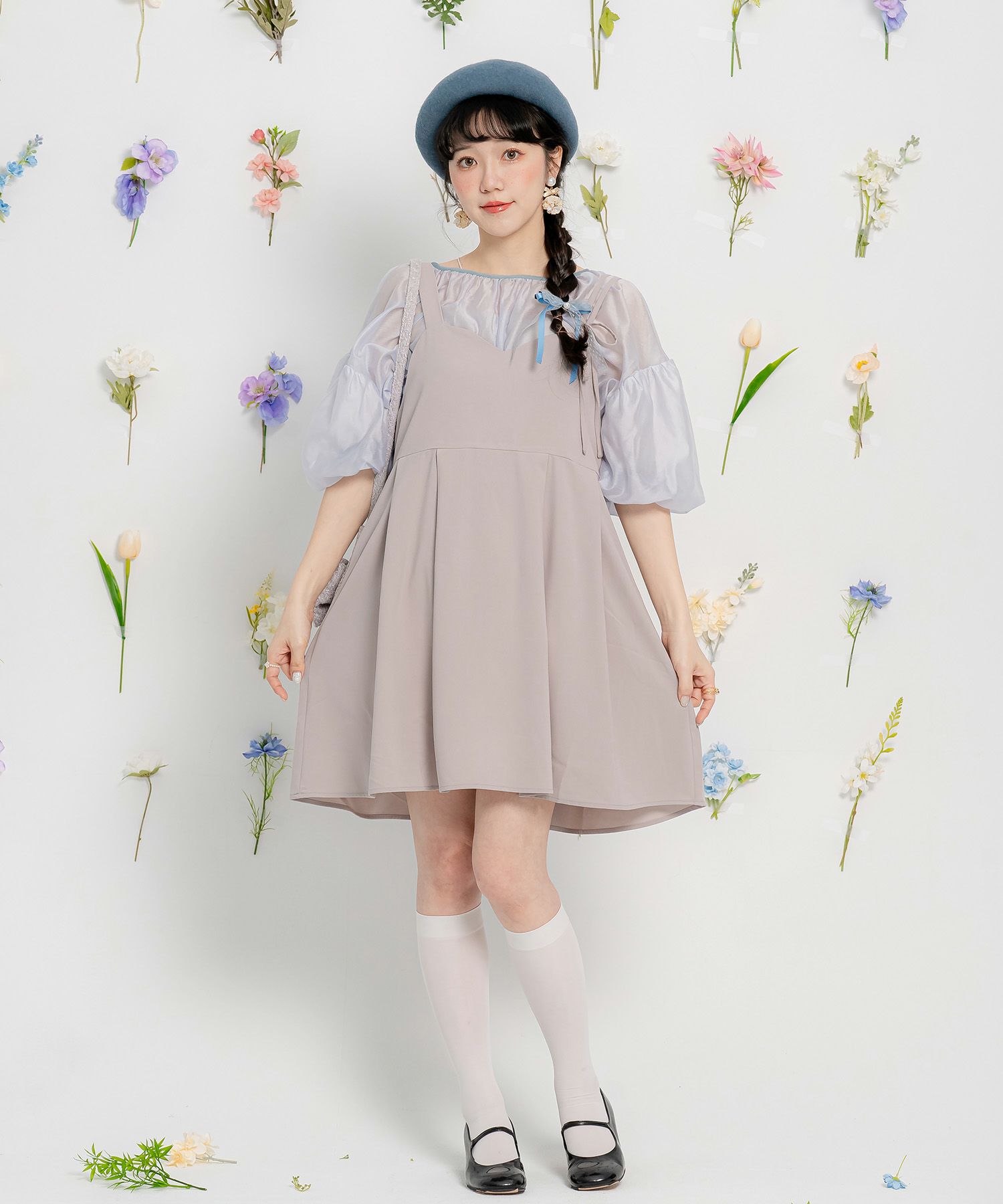 アシンメトリー ミニ丈 ハイウエスト タック/グレー/ブラウン/M