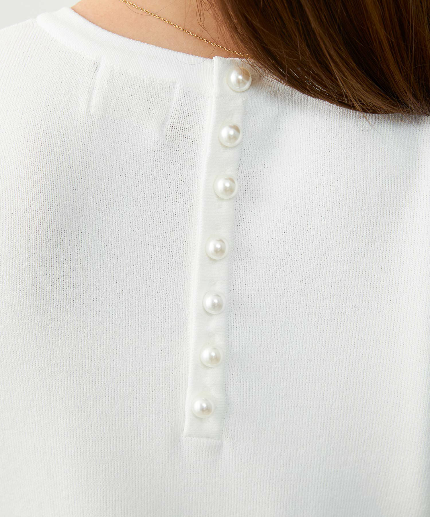 手洗い可 サマーニット トップス レディース ペプラム 白黒 パール フレア 大人 かわいい きれいめ ジョイントスペース