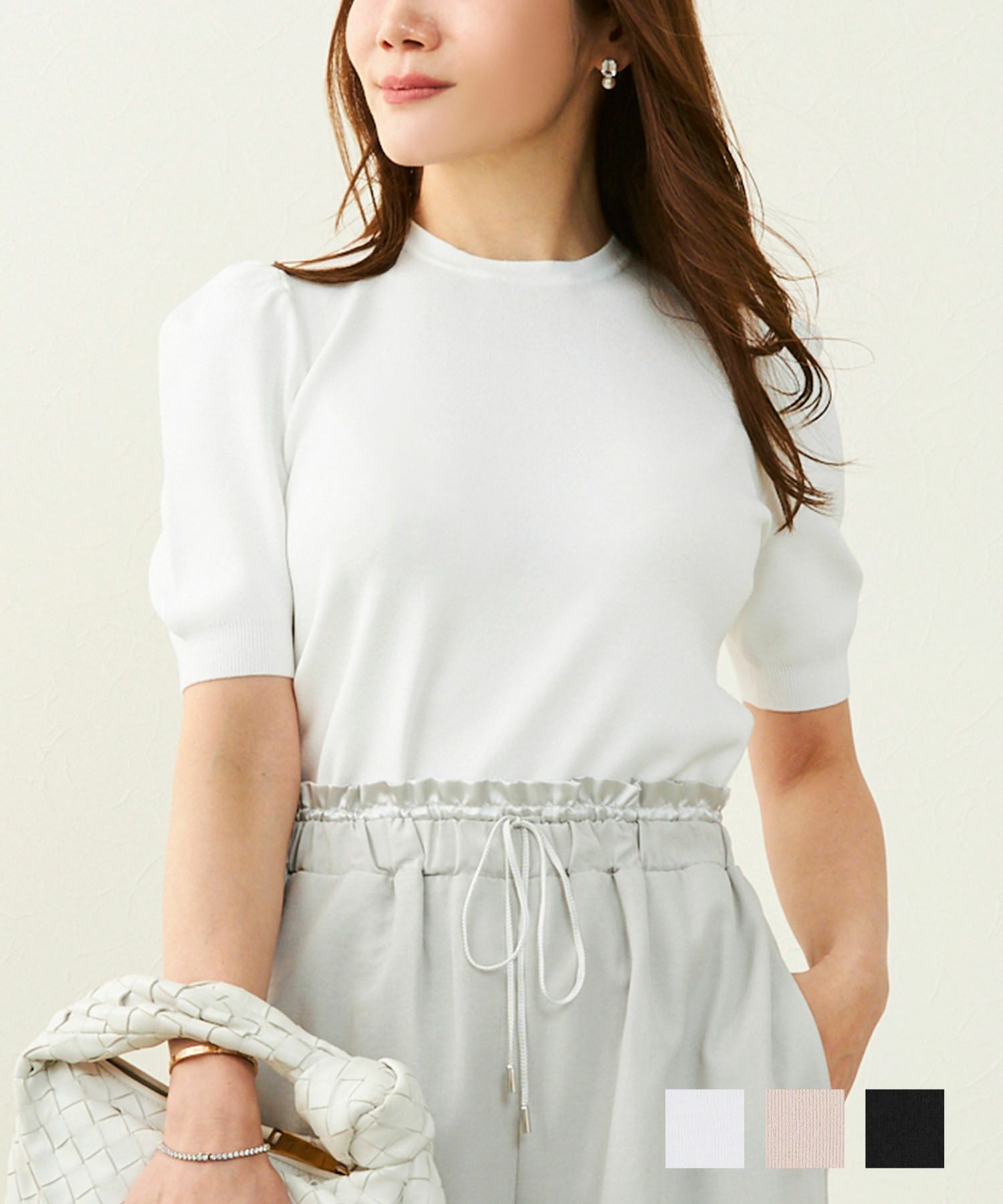 パフスリーブバックパールニット半袖