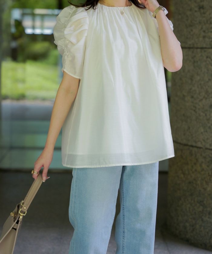 SUMMER-SALE ボリュームスリーブ ギャザーネック ブラウス HUIT