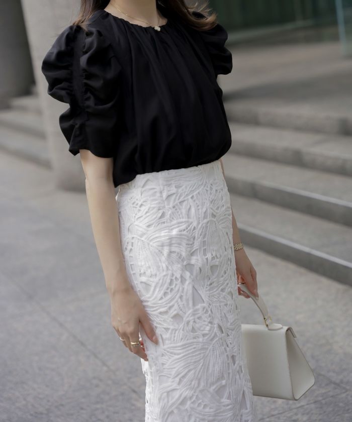 ブラウス シャツ ホイップネック ジャガード チュニック ブラウス HUIT レディース HUIT bouquet ブラウス シャツ ホイップネック ジャガード