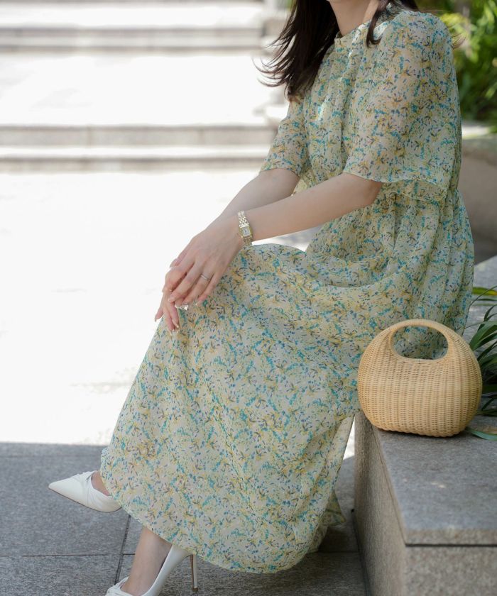 SUMMRER-SALE 水彩柄 シフォン カットドビー ワンピース HUIT 全