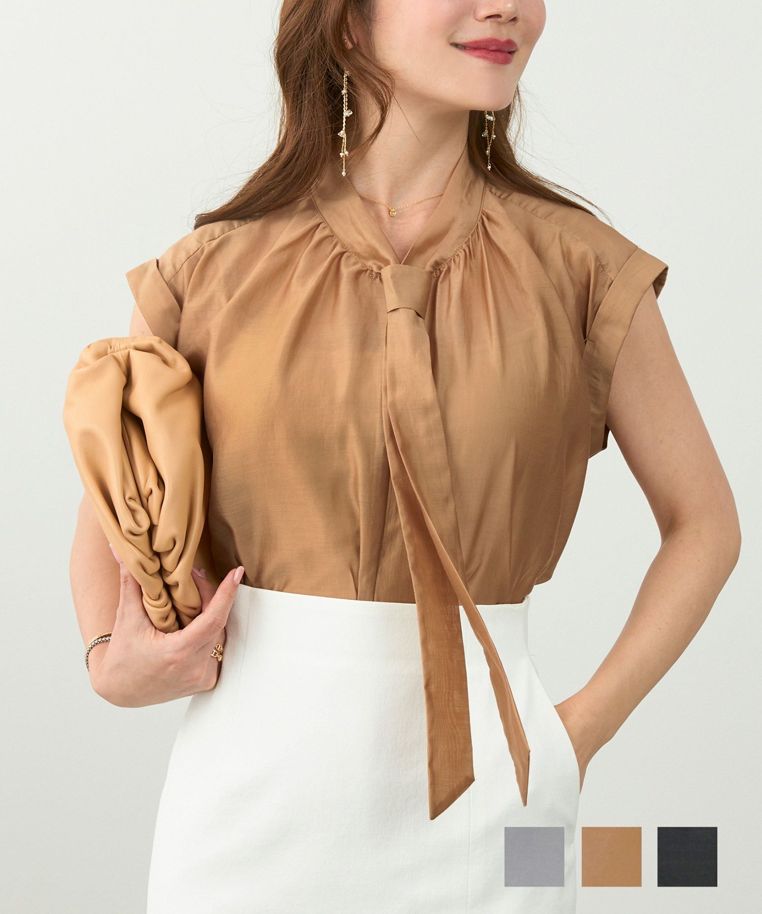 シアー素材ネクタイ付きブラウスLiala×PG全3色｜lpg871-1966【1】