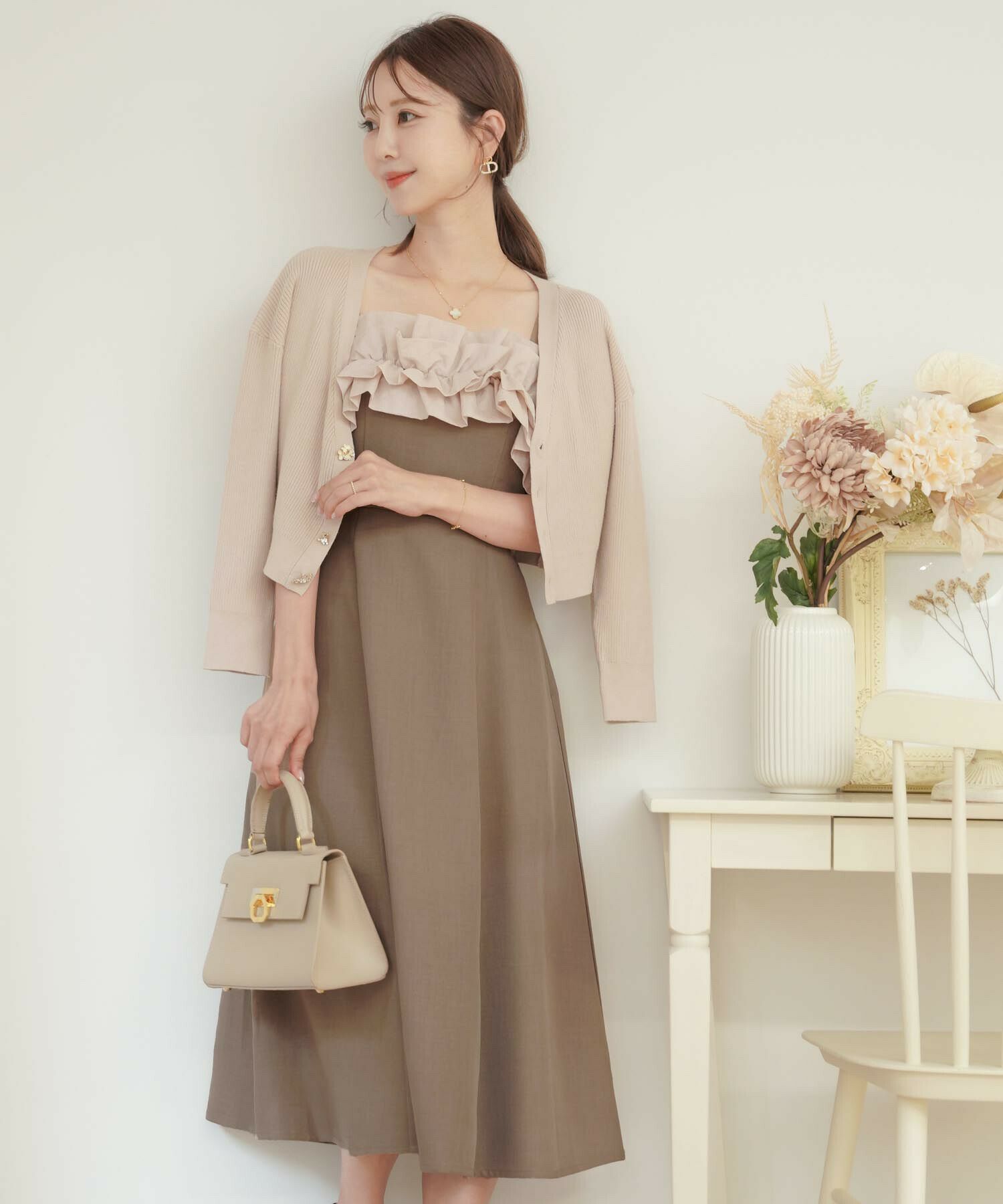 オーガンジー ギャザーフリル キャミ ワンピース le reve vaniller 全3  