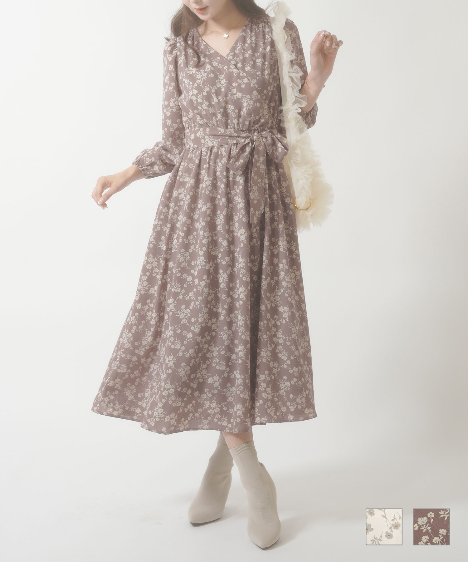 TIME-SALE カシュクール ウエストリボン 小花柄 ワンピース le reve  