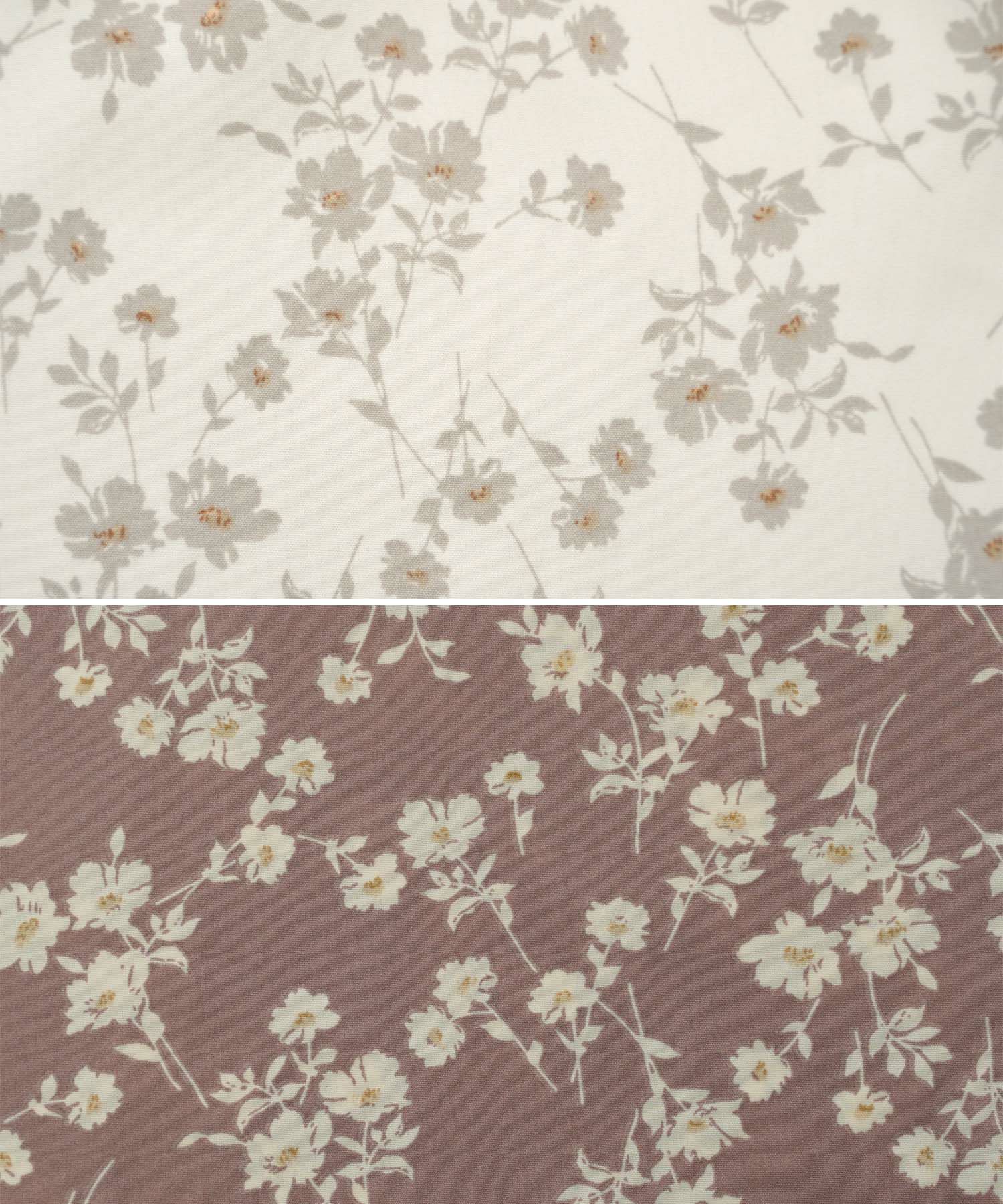 レディース/ワンピース/カシュクール/スナップボタン/レトロ/単色/長袖/花柄/ウエストゴム/リボン/ウエストリボン/バックリボン/ハイウエスト/前あき/ママ/授乳OK/産後服/袖口ゴム/アイボリー/ピンク/モーヴ/くすみピンク/上品/エレガント/フェミニン