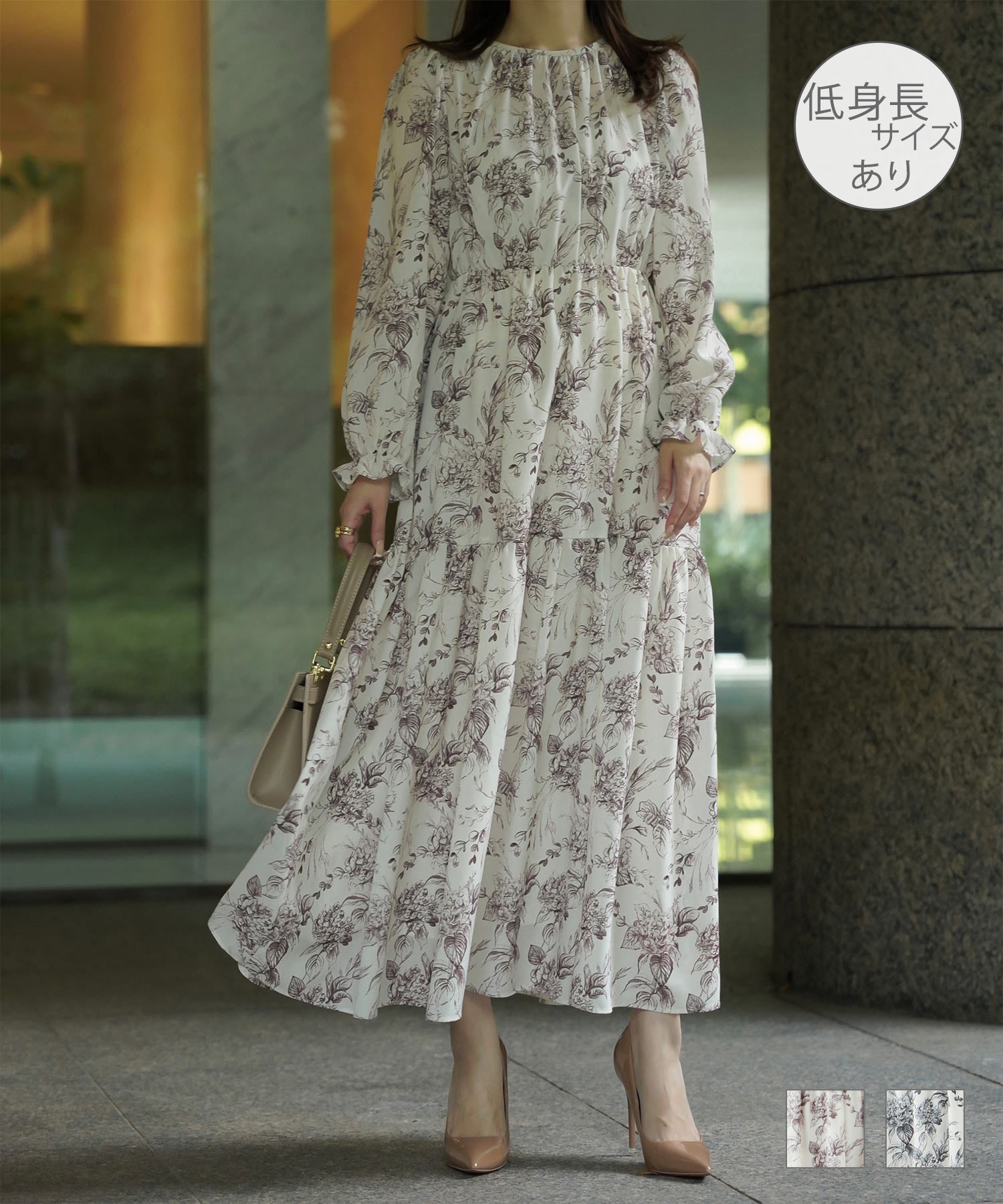 モノトーン 大花柄 ワンピース HUIT 全2色｜ hit331-0126【1】 - 長袖  