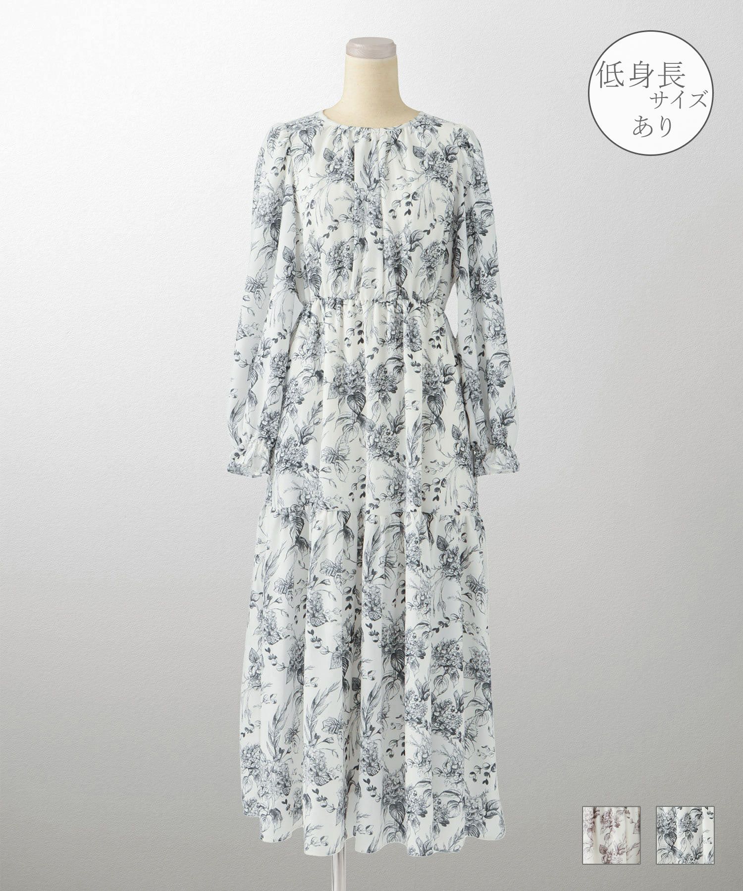 モノトーン 大花柄 ワンピース HUIT ブラウン/ブラック