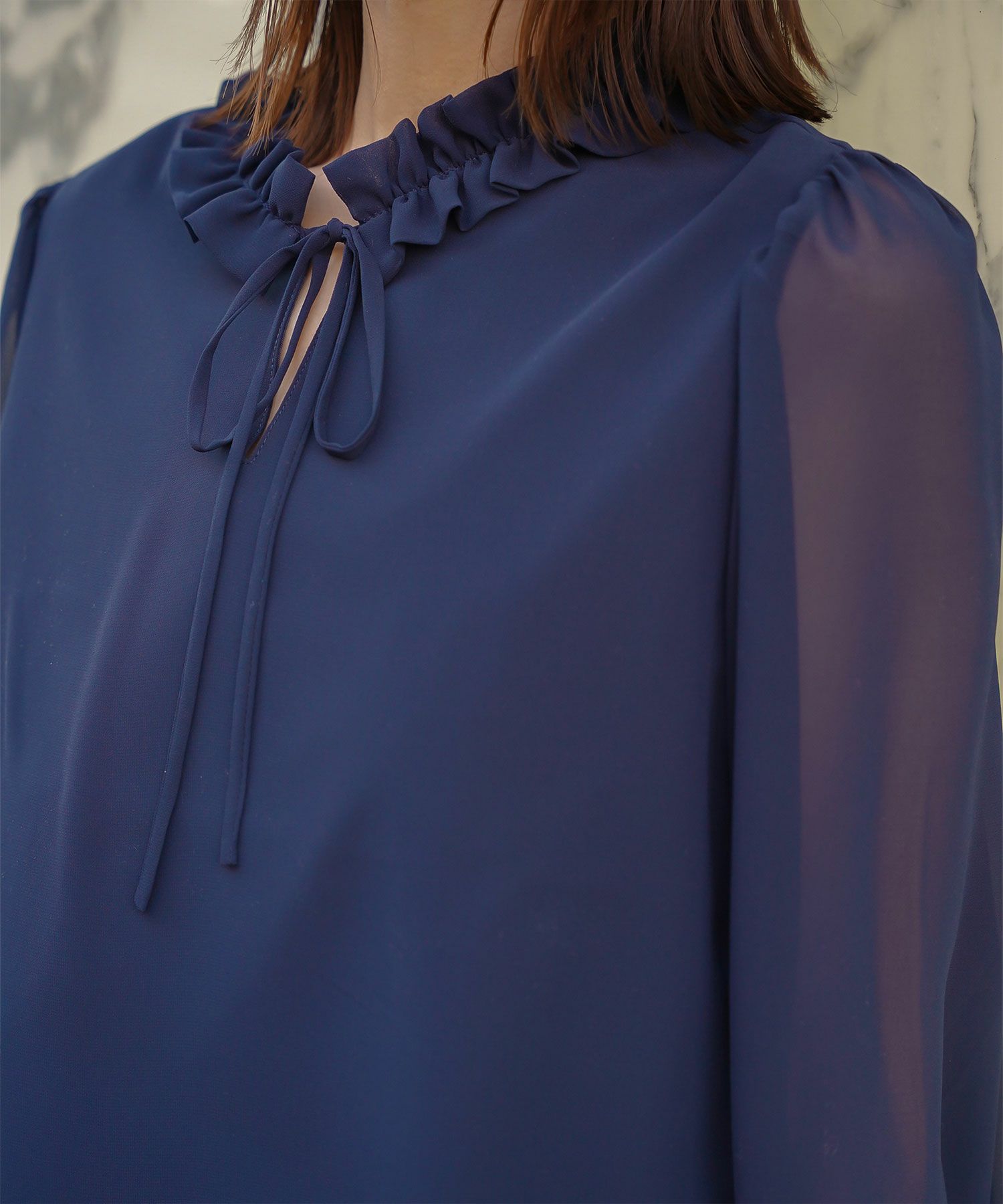 2way シフォン フリル フラワー エレガント シアー トレンド/ホワイト/グレー/ピンクベージュ/M