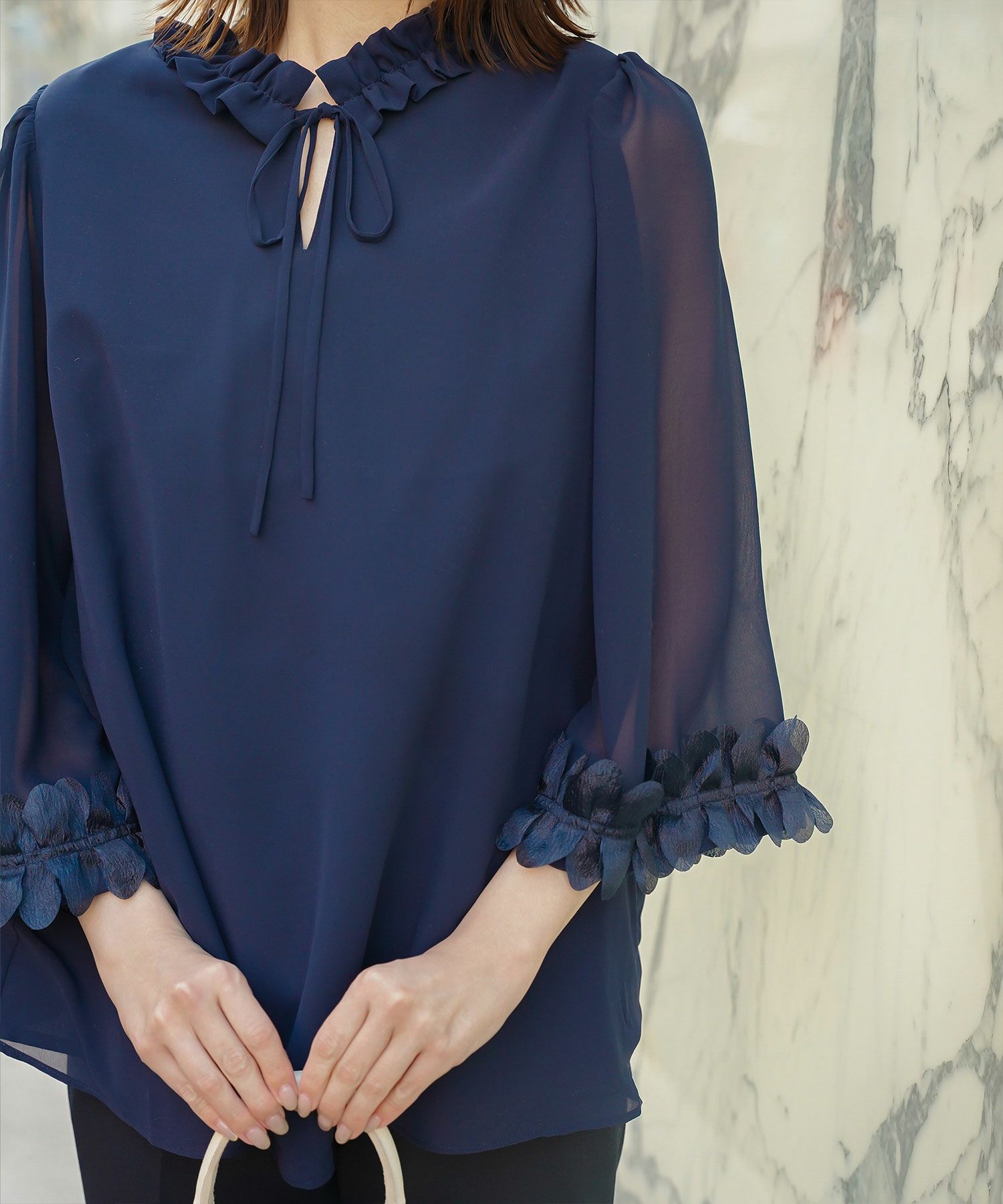 2way シフォン フリル フラワー エレガント シアー トレンド/ホワイト/グレー/ピンクベージュ/M