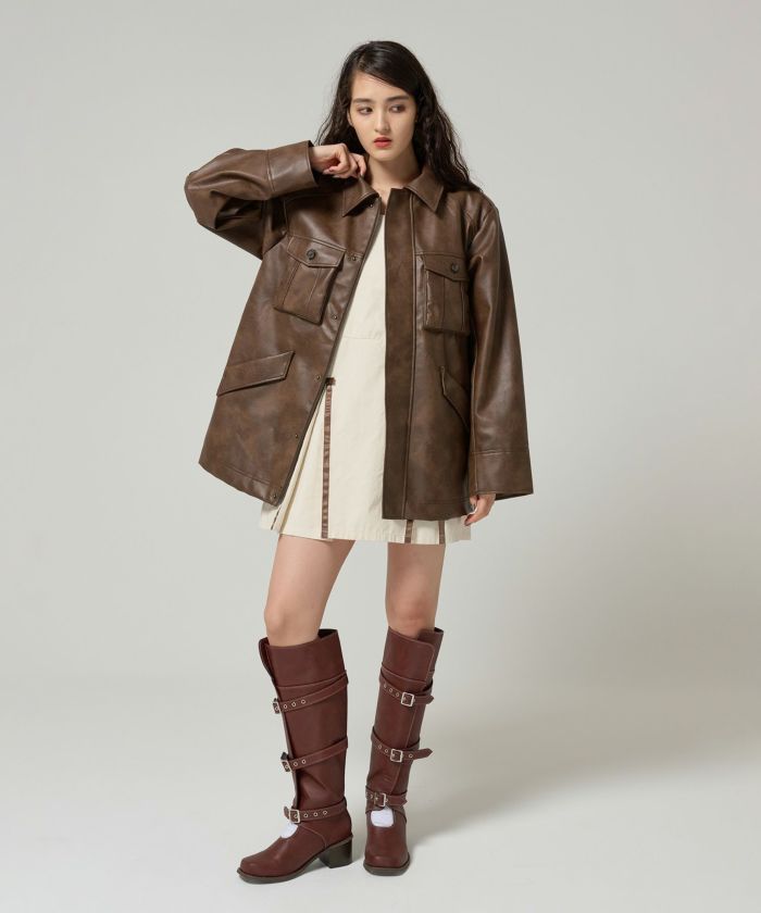 TINA:JOJUN フェイクファーコート(ブラウン) ヴィンテージライク フェイクファーハンドバッグ TINA：JOJUN 全