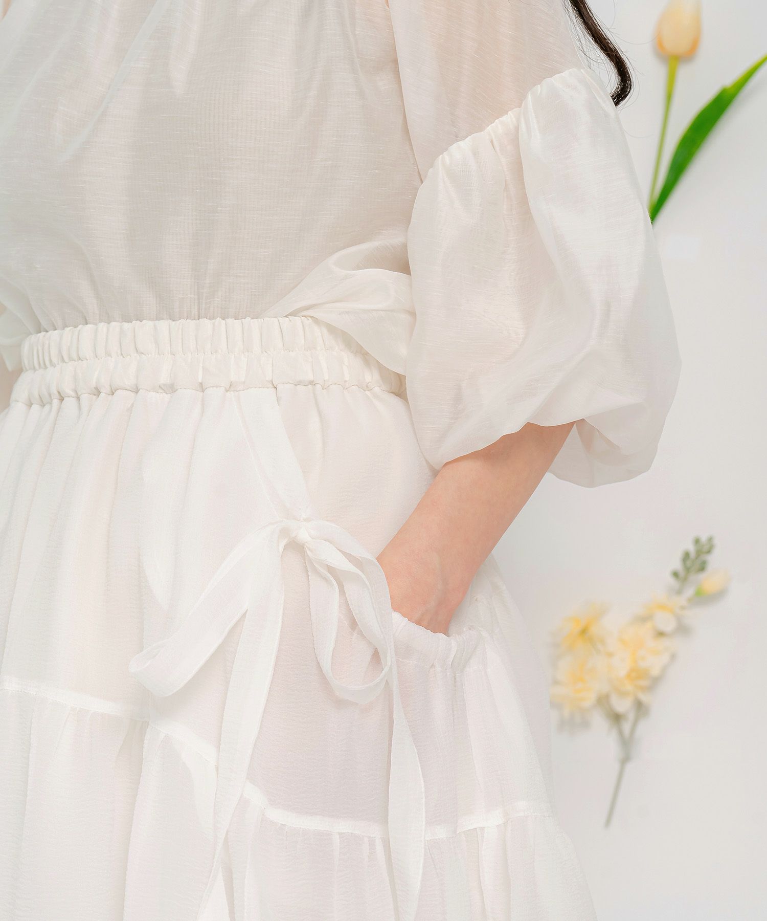 ビッグポケット ウエストゴム マキシ丈 /ホワイト/ブラック/M