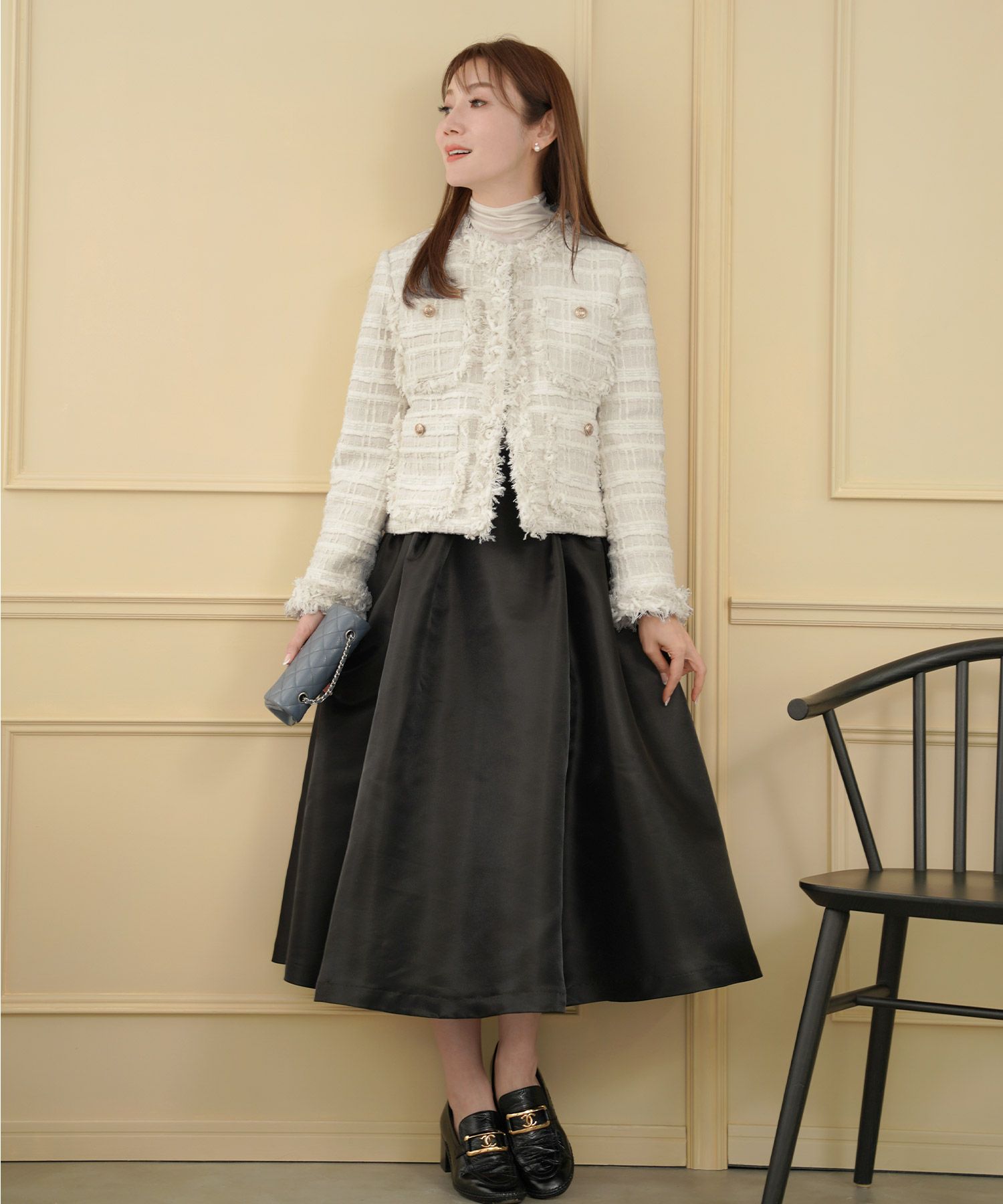 LisOne フリンジツイードスカート 留まっ フリンジツイードジャケット 