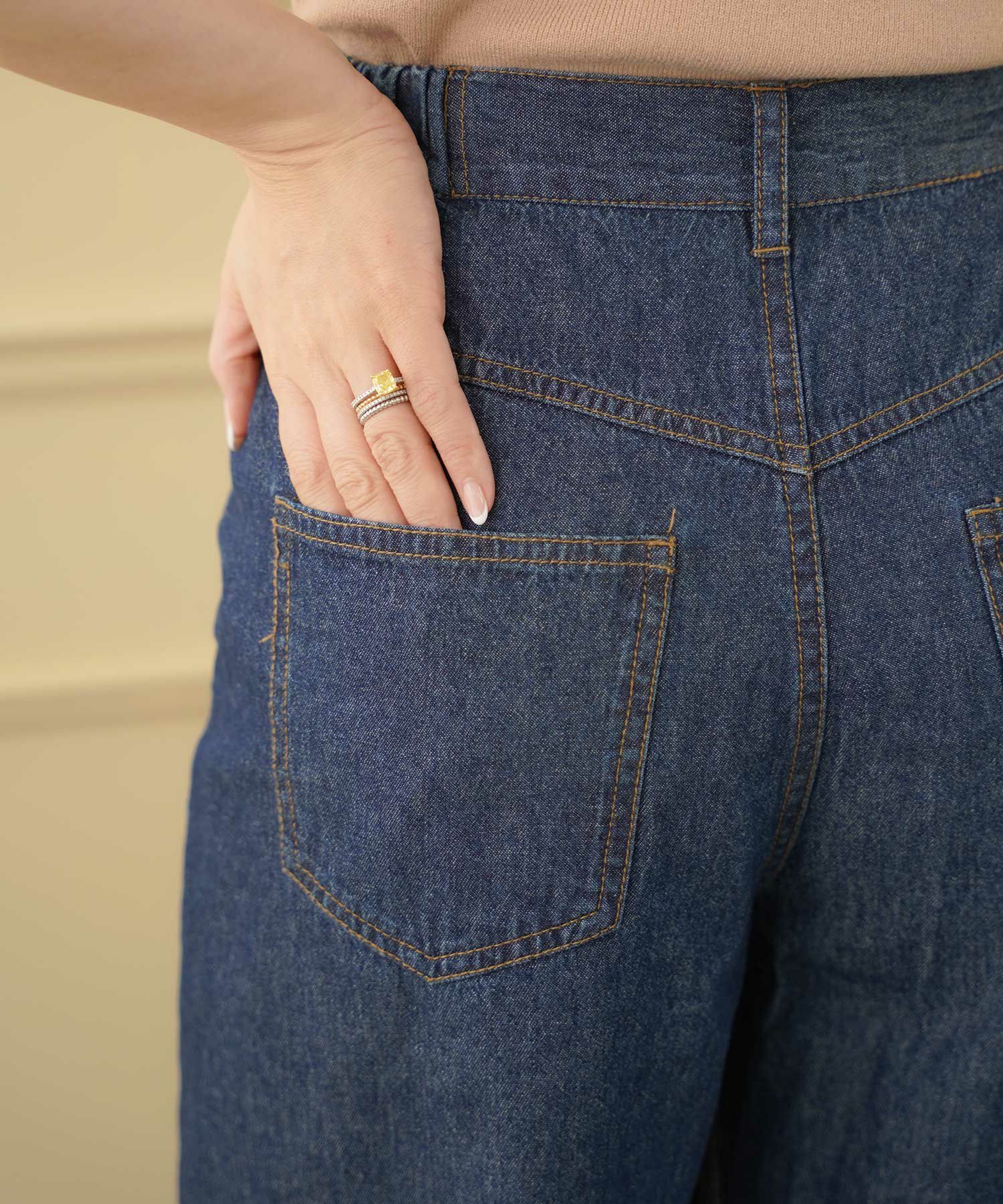 手洗い可 パンツ デニム ワイド きれいめ 大人 綿 コットン 春夏 秋 美脚 かわいい ジョイントスペース